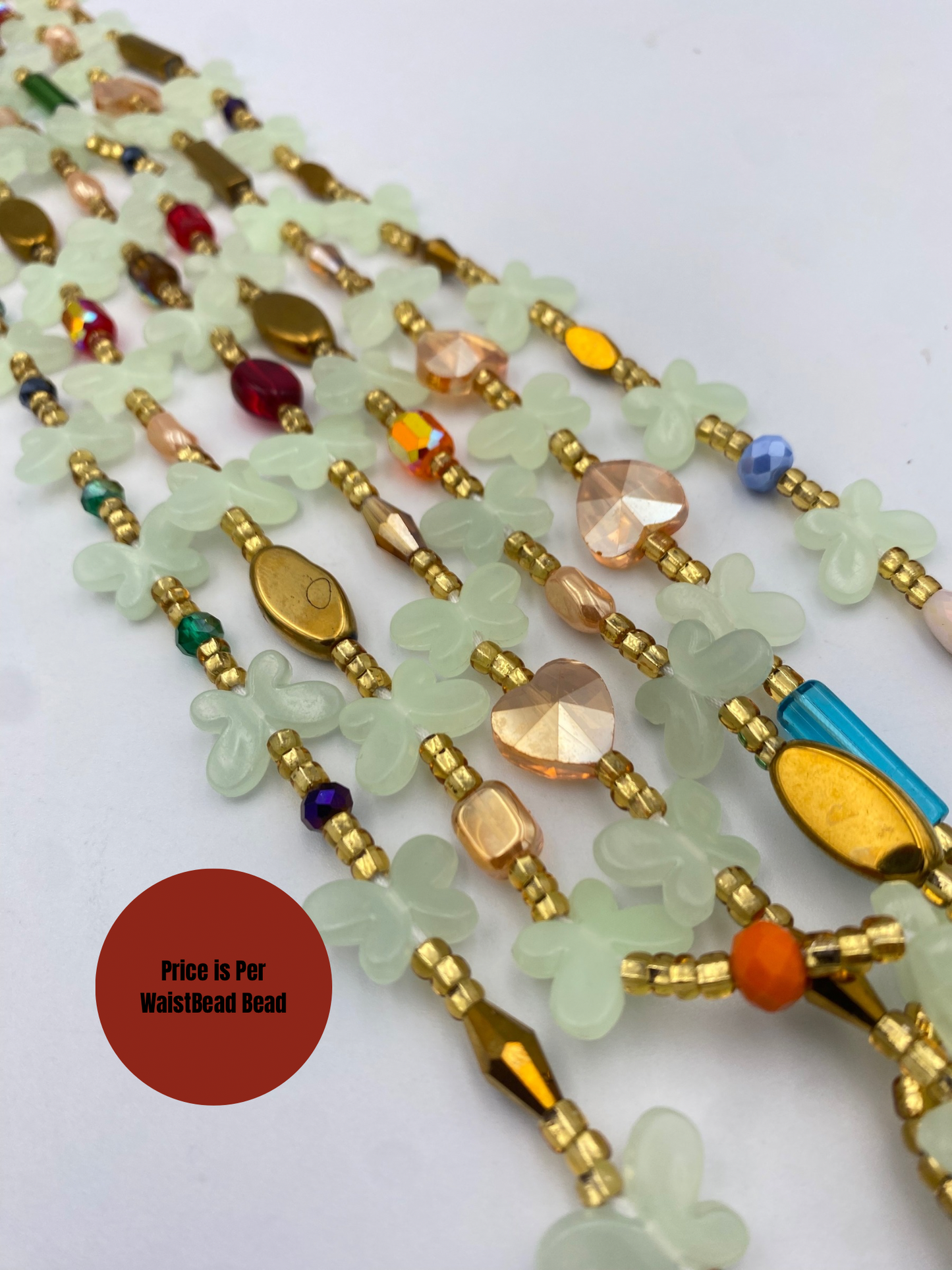 Subtle Glow in the dark Waist Beads- Blue and - Butterfly waistbeads-Tie On 45"- 50"- Price Per Waist Bead- Add to Cart Now