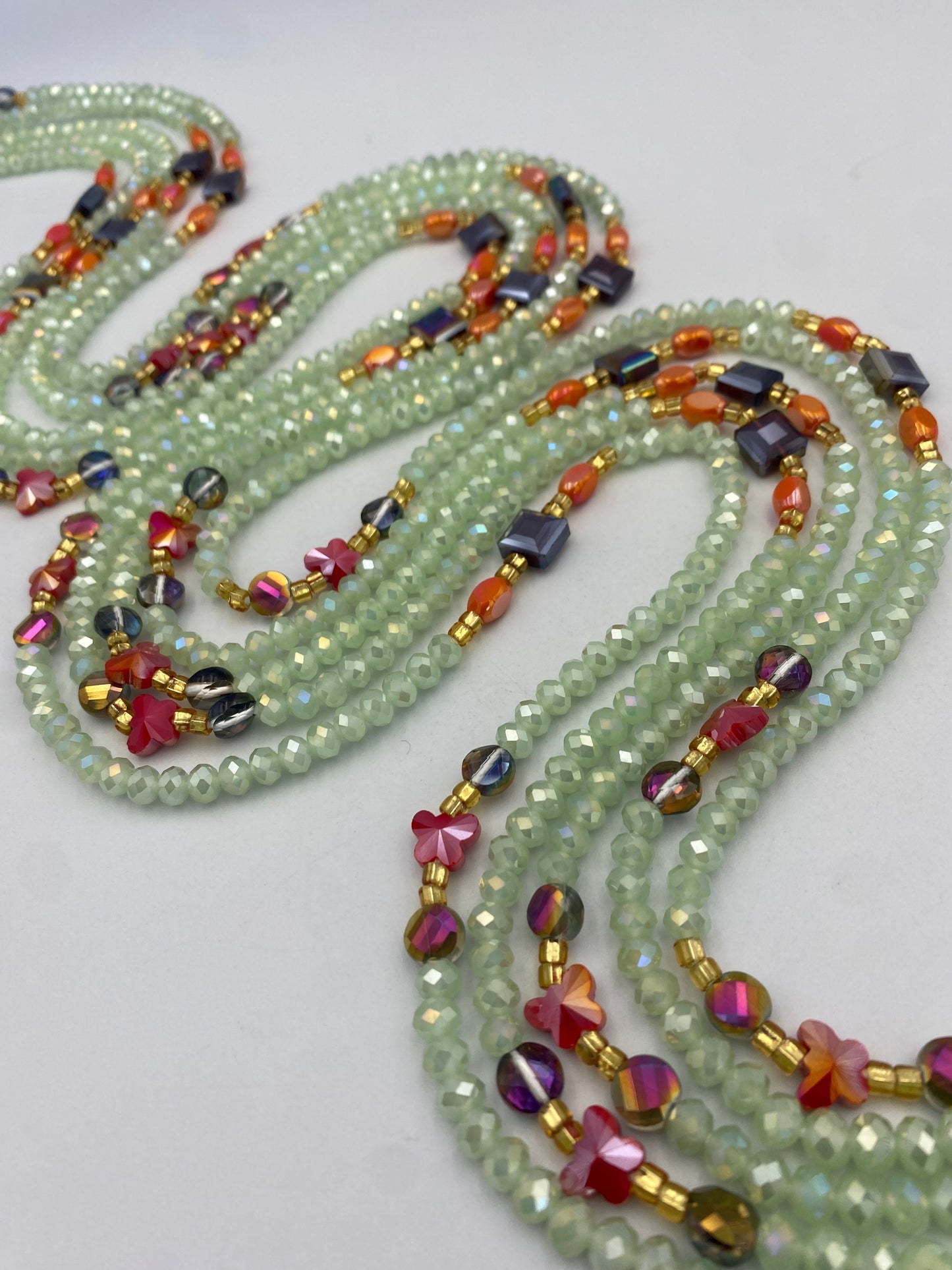 Glory ~ Pale Mint Crystal Waist Bead | Waist Beads – Luxury Tie-On Beaded Jewelry | Green | Body Adornment & Weight Tracking | Price Per Item | 45–Inches