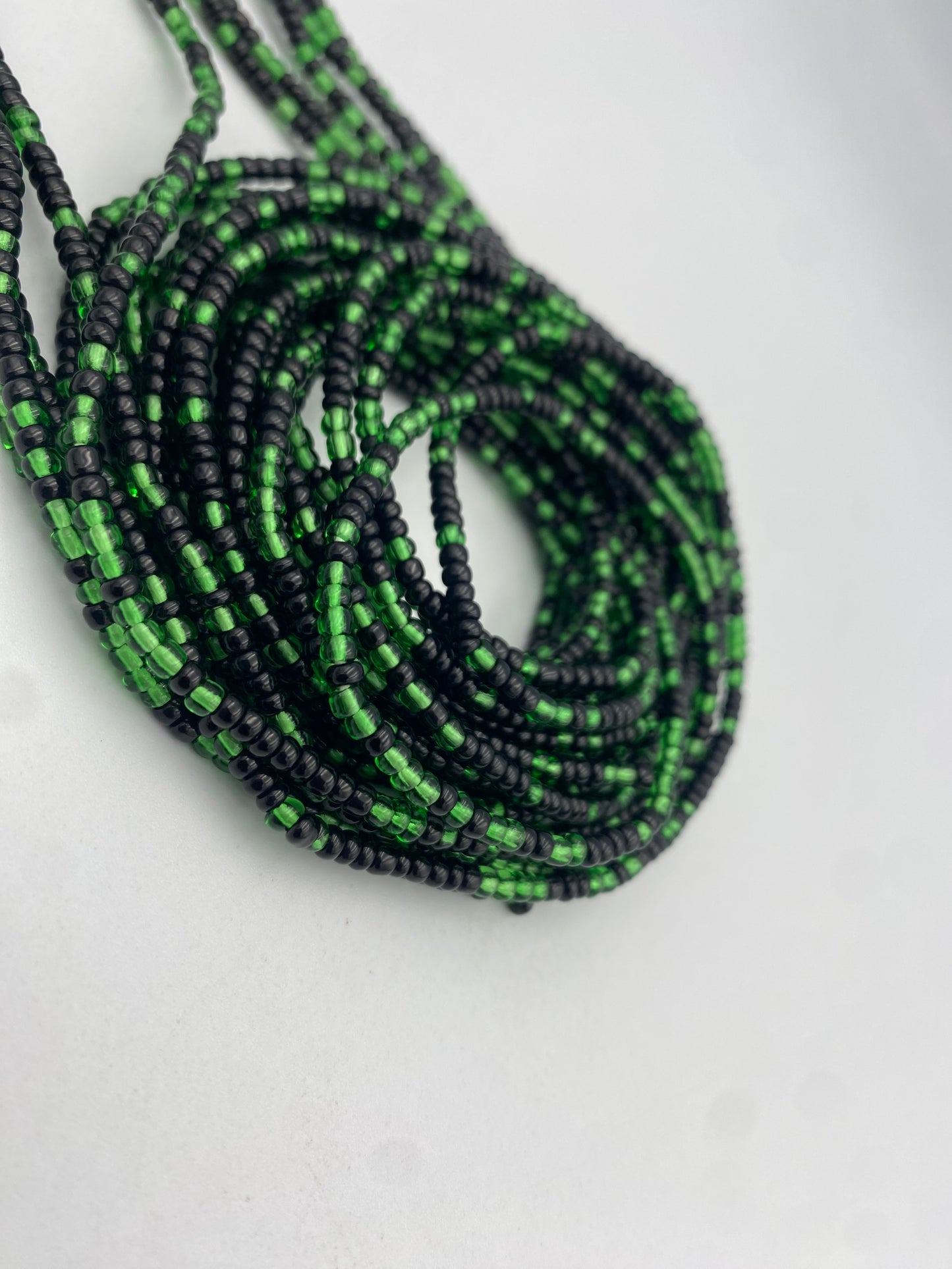 Green & Black Seed beads Waist Bead- Tie On