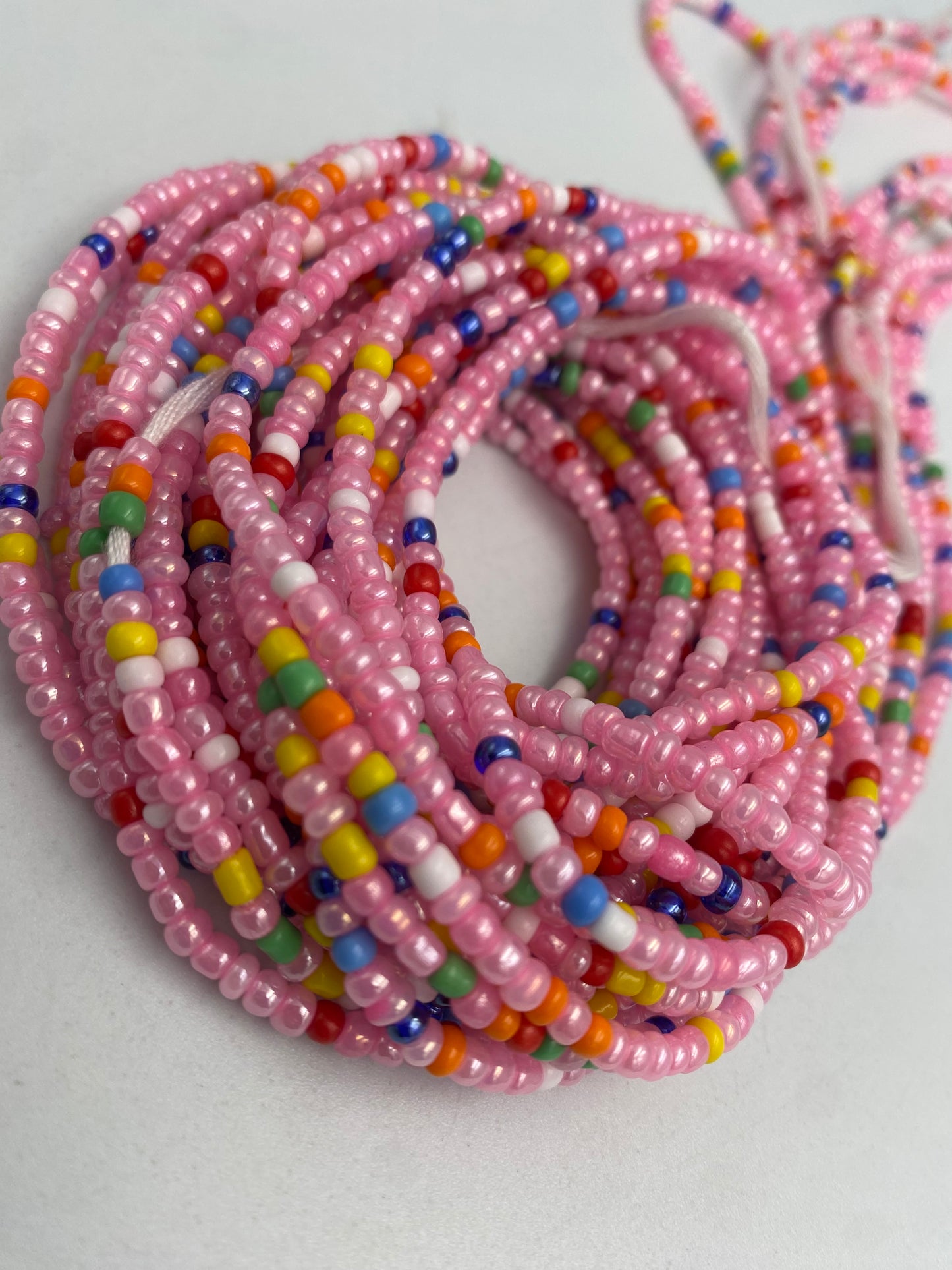 Pink- Waist Beads – Tie-On African Waist Bead Strand for Women, 45-50 Inches Adjustable, Body Jewelry for Adornment, Promoting Body Positivty & Weight Managemen