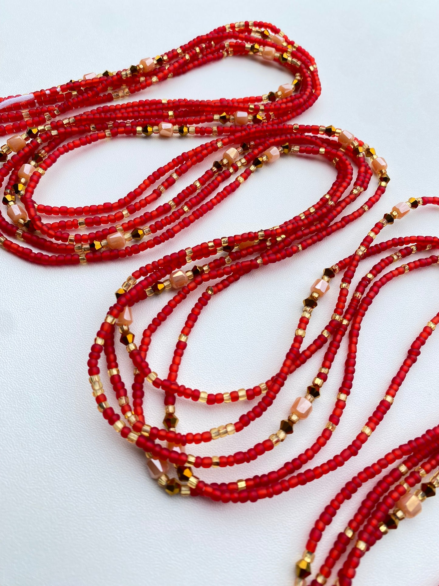 Red Waist Beads | African Waistbead | Tie-On Body Jewelry | 45”