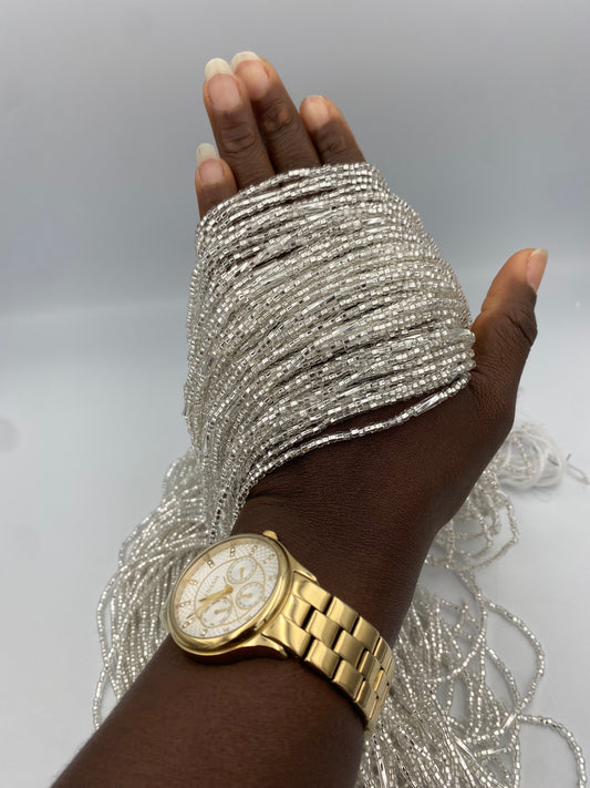 Silver & Silver  Waist Beads | African Body Jewelry | Price per Waist Bead (45”-50”) – Tie-On