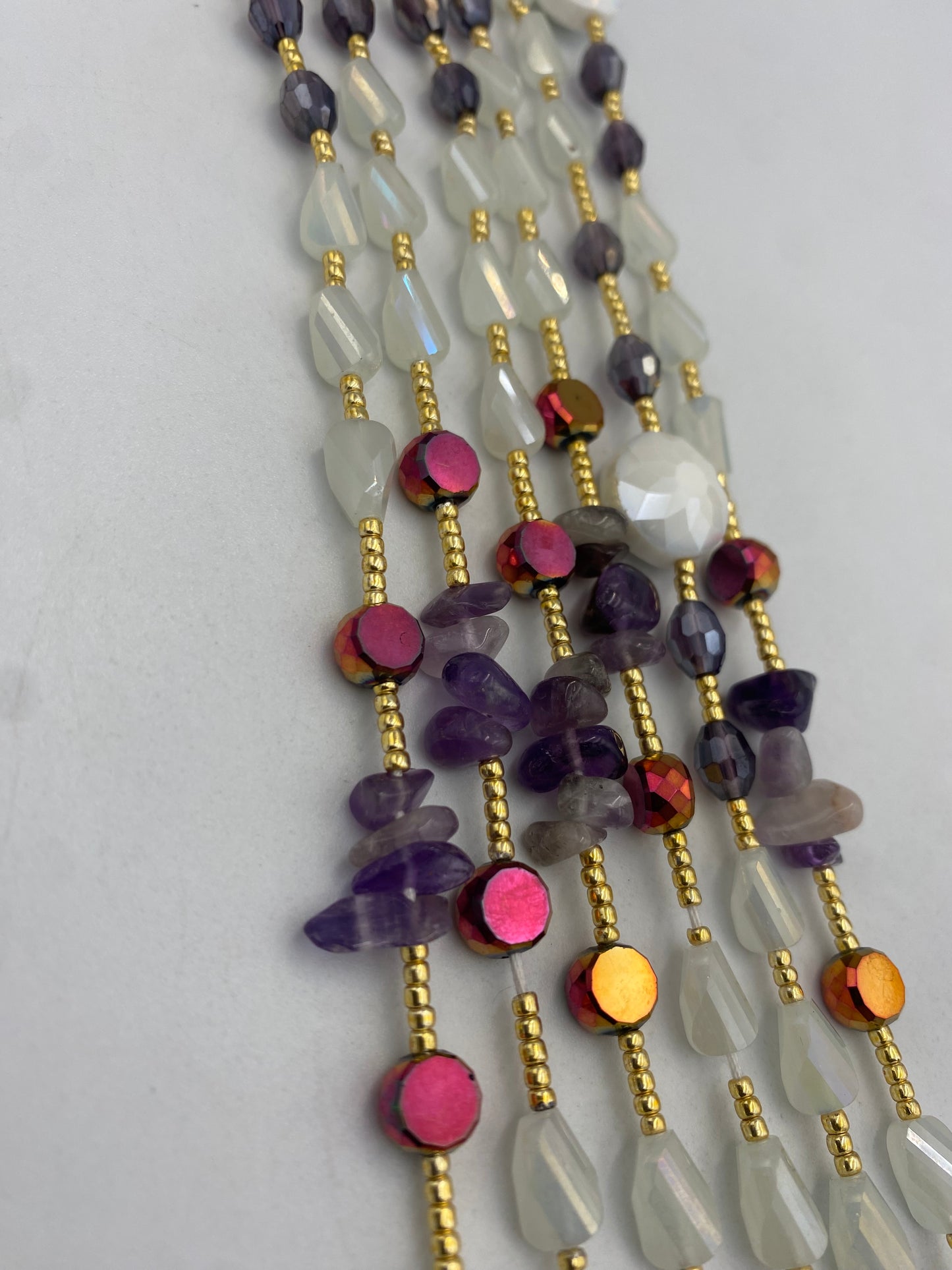 Faithful | Waist Bead with Amethyst Crystal  |  Waist Beads – Luxury Tie-On Beaded Jewelry | Crystal WaistBead  | Body Adornment & Weight Tracking | - 45–Inches