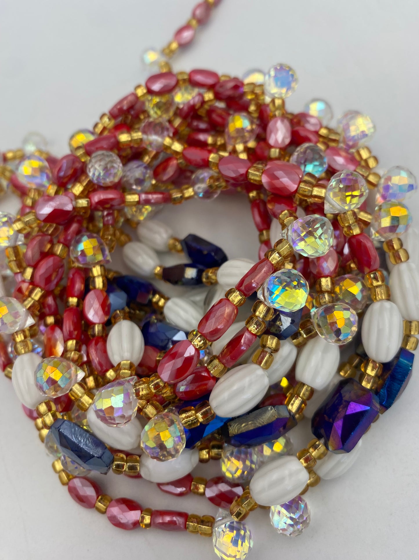 Red Crystal Waist Bead | Waist Beads – Luxury Tie-On Beaded Jewelry | Body Adornment & Weight Tracking | Price Per Item | 45–Inches