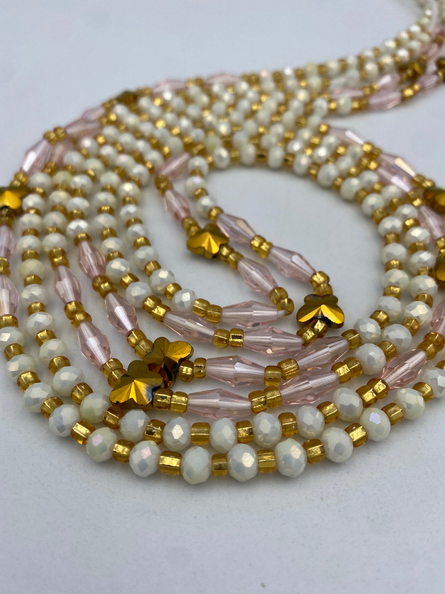 White Crystal Waist Bead- Tie on