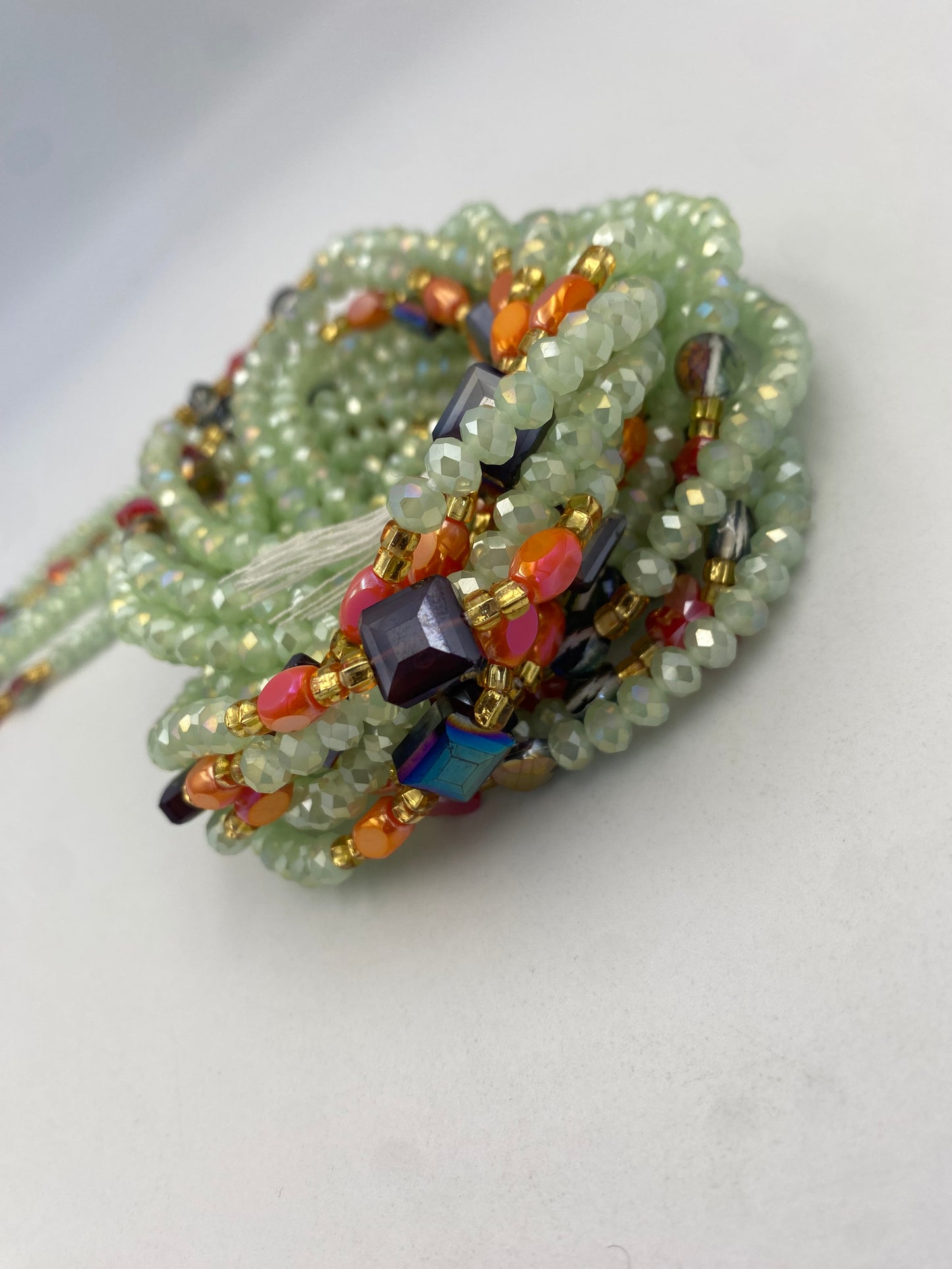 Glory ~ Pale Mint Crystal Waist Bead | Waist Beads – Luxury Tie-On Beaded Jewelry | Green | Body Adornment & Weight Tracking | Price Per Item | 45–Inches