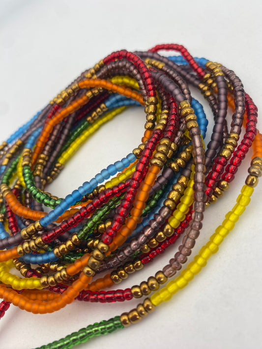 Rainbow| Multicolored Waist Beads – 45"–50" |African Waist Bead|  Frosted | Price Per Waist Bead | Handmade Tie-On Beads for Women or Girls