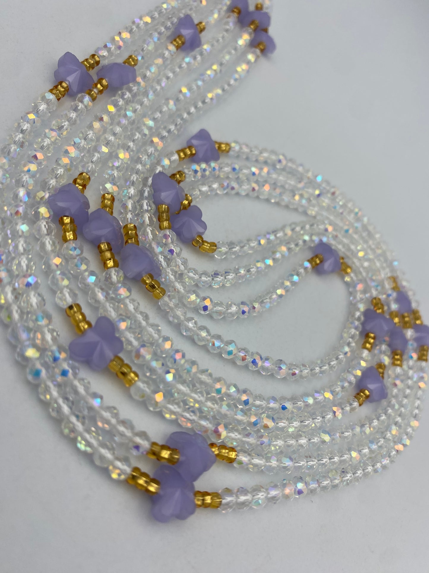 Heaven’s Whisper ~Silver & Purple Butterfly Crystal Waist Bead- Price per WaistBead