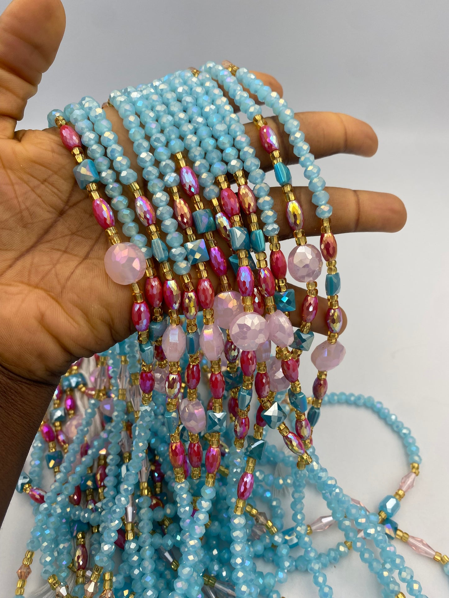 Skylar- Crystal Waist Bead | Waist Beads – Luxury Tie-On Beaded Jewelry | Blue| Body Adornment & Weight Tracking | Sky Blue Waist Bead | Price Per Item | 45–Inches