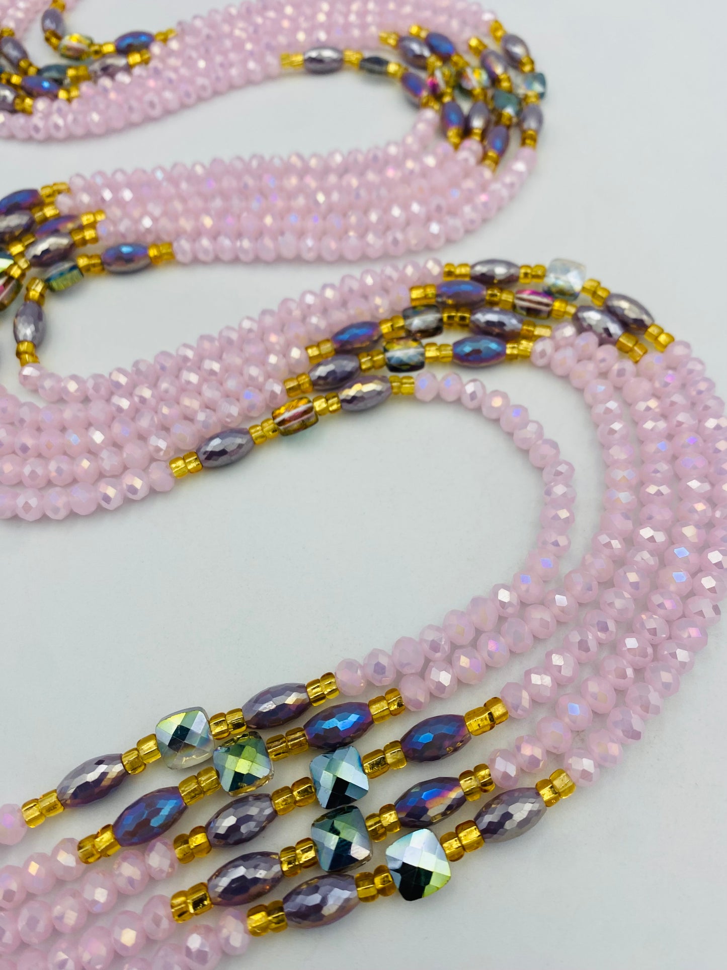 Jael ~ | Pink | Waist Bead for weightloss  |  Waist Beads – Luxury Tie-On Beaded Jewelry  | Crystal & Silver with Pink| Body Adornment & Weight Tracking- 45–Inches