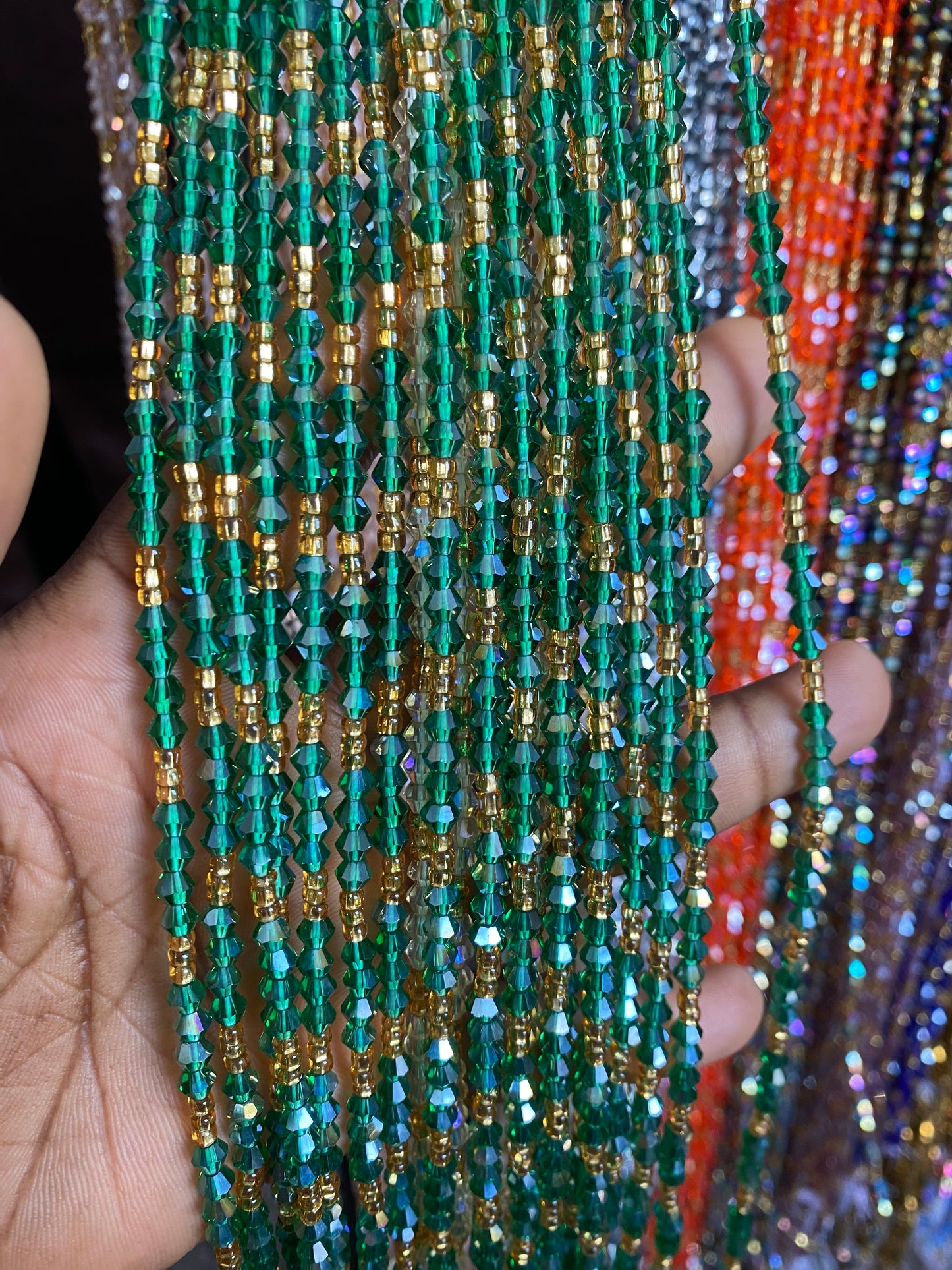 Wholesale Crystal Waist Beads, Bicones, Mini crystal Waistbeads- Tie On 40”-50”