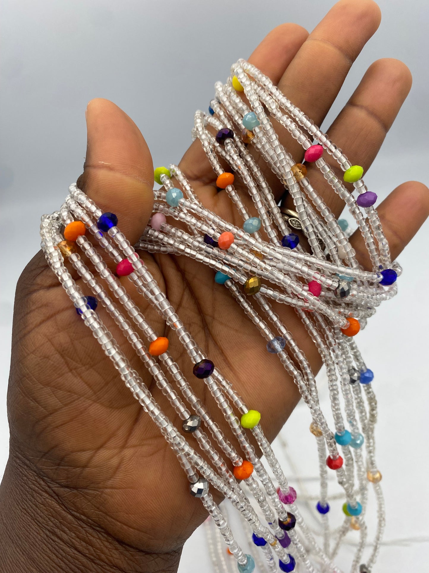 Silver Waist Bead | Rainbow Mix | Tie On 45–50 Inches | Handmade Waist Beads for Women | Price is per WaistBead