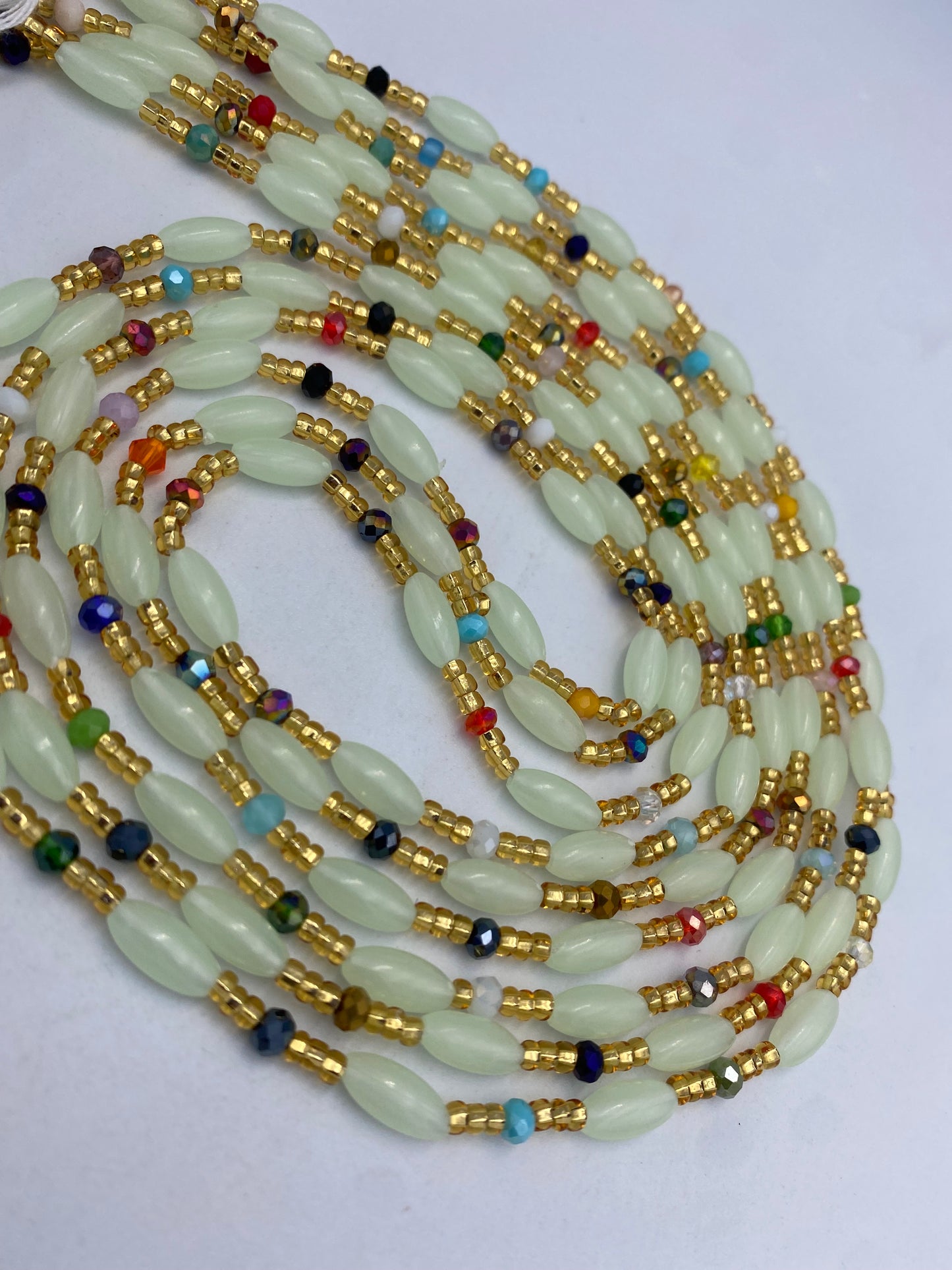 Subtle Glow in the dark Waist Beads- Oval  | African Waistbeads-Tie On 45"- 50"- Price Per Waist Bead
