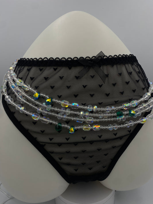 Emerald Snowflakes Waist Beads – Luxury Tie-On Beaded Jewelry (45–50 Inches) | Crystal & Emerald Green Beads | Body Adornment & Weight Tracking