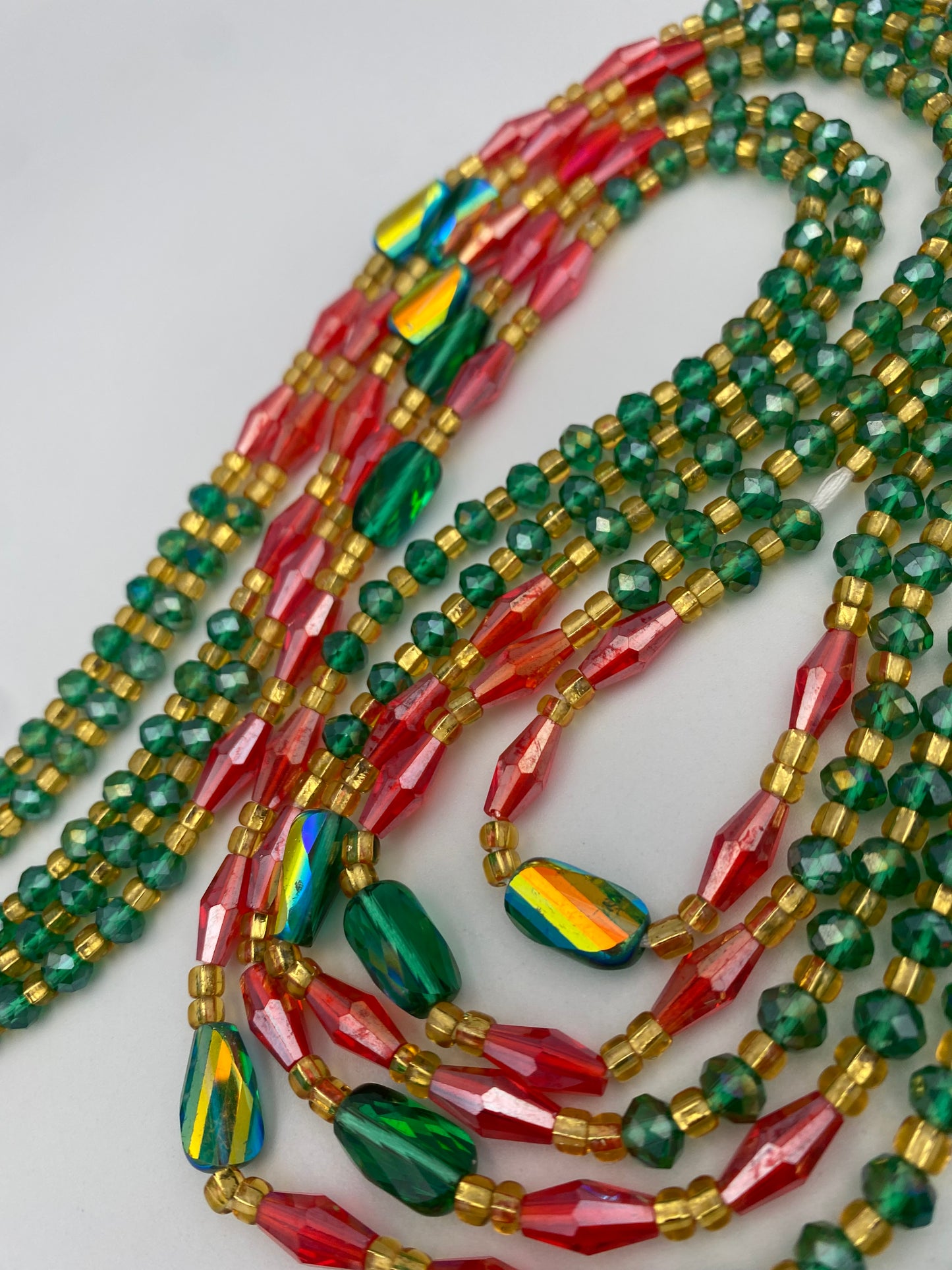Green & Red Crystal Waist Bead- Tie on
