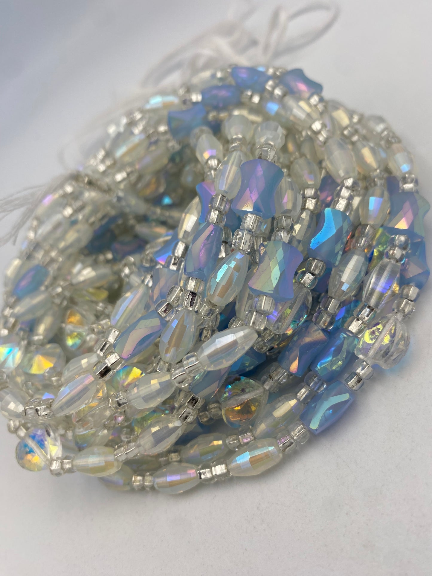 Cloud Mist | Waist Bead for the New Year |  Waist Beads – Luxury Tie-On Beaded Jewelry | Crystal & Silver with Blue | Body Adornment & Weight Tracking- PRice per WaistBead | 45–Inches