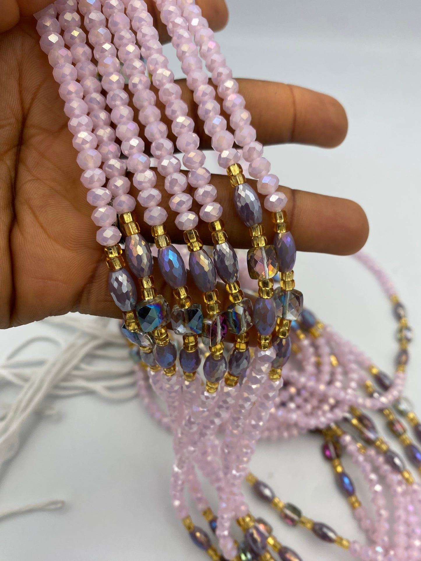 Jael ~ | Pink | Waist Bead for weightloss  |  Waist Beads – Luxury Tie-On Beaded Jewelry  | Crystal & Silver with Pink| Body Adornment & Weight Tracking- 45–Inches