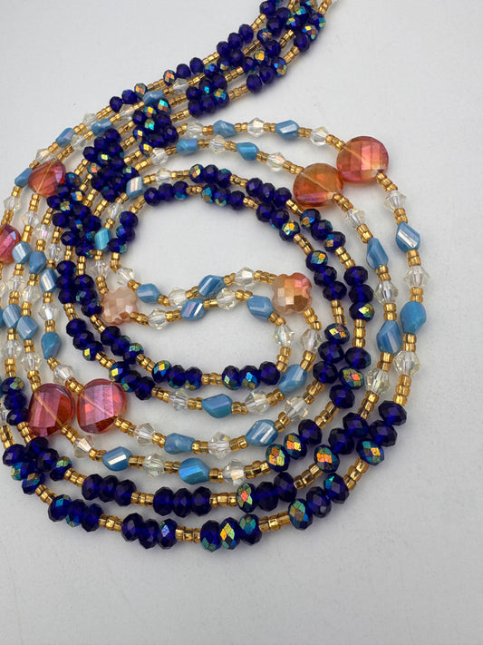 Blue Crystal Waist Bead | Waist Beads – Luxury Tie-On Beaded Jewelry | Body Adornment & Weight Tracking | Price Per Item | 45–Inches