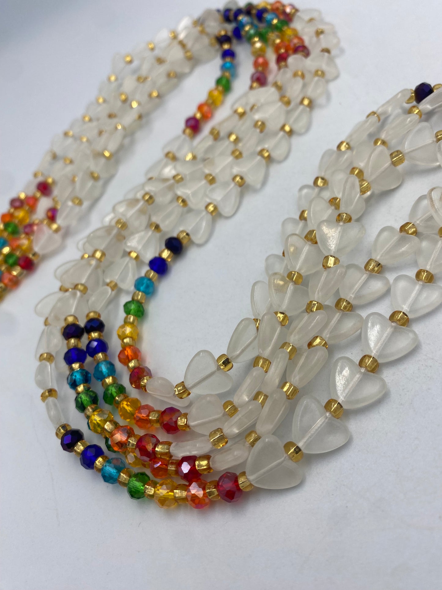 Subtle Glow in the dark Waist Beads- Hearts- Love |  Rainbow | African Waistbeads-Tie On 45"- 50"- Price Per Waist Bead