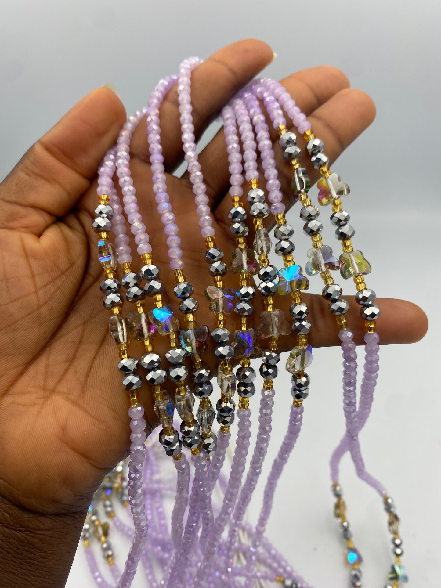 Lavender Royalty Crystal Waist Bead- Price per WaistBead- Tie On 45”-50