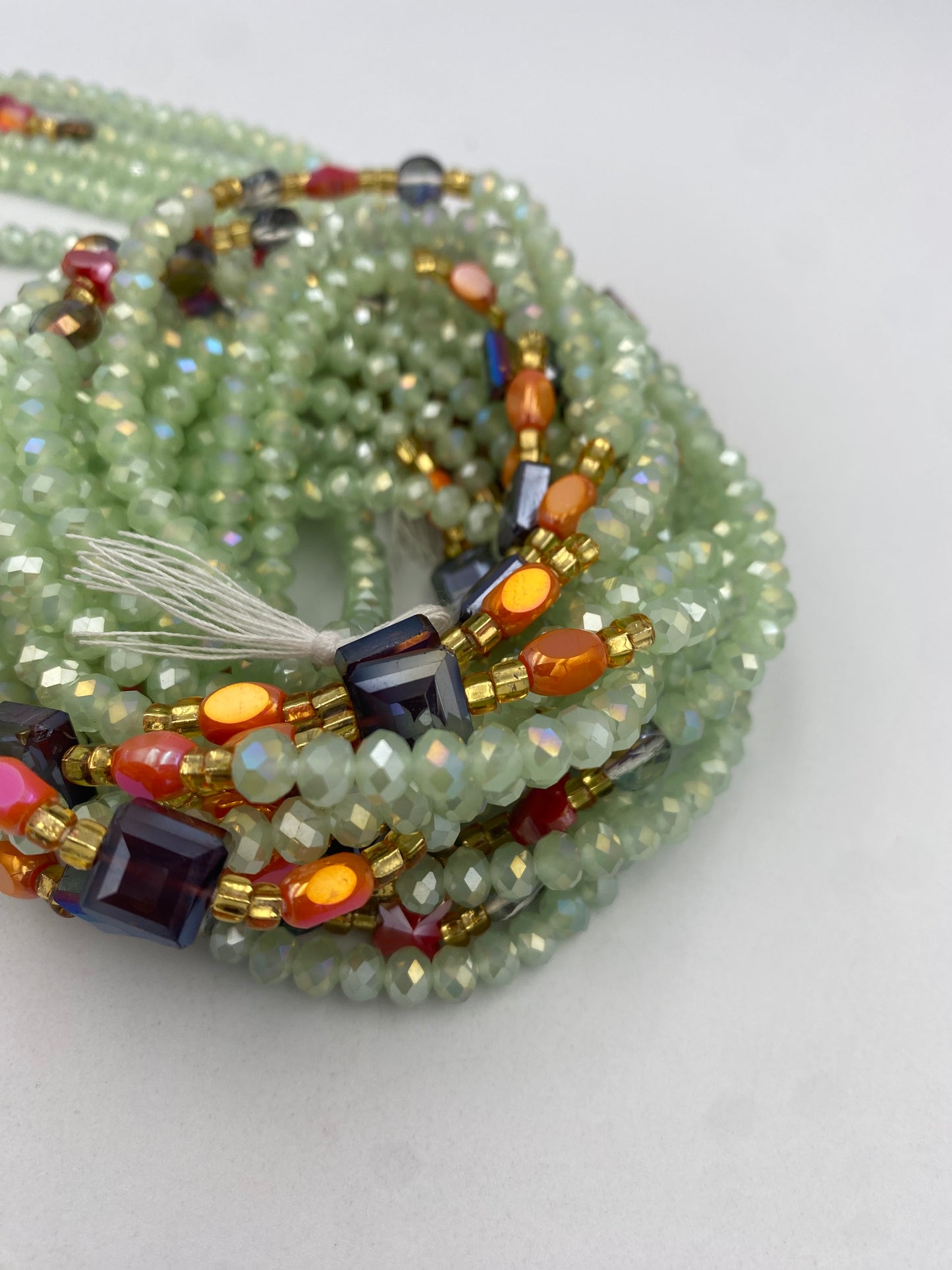 Glory ~ Pale Mint Crystal Waist Bead | Waist Beads – Luxury Tie-On Beaded Jewelry | Green | Body Adornment & Weight Tracking | Price Per Item | 45–Inches