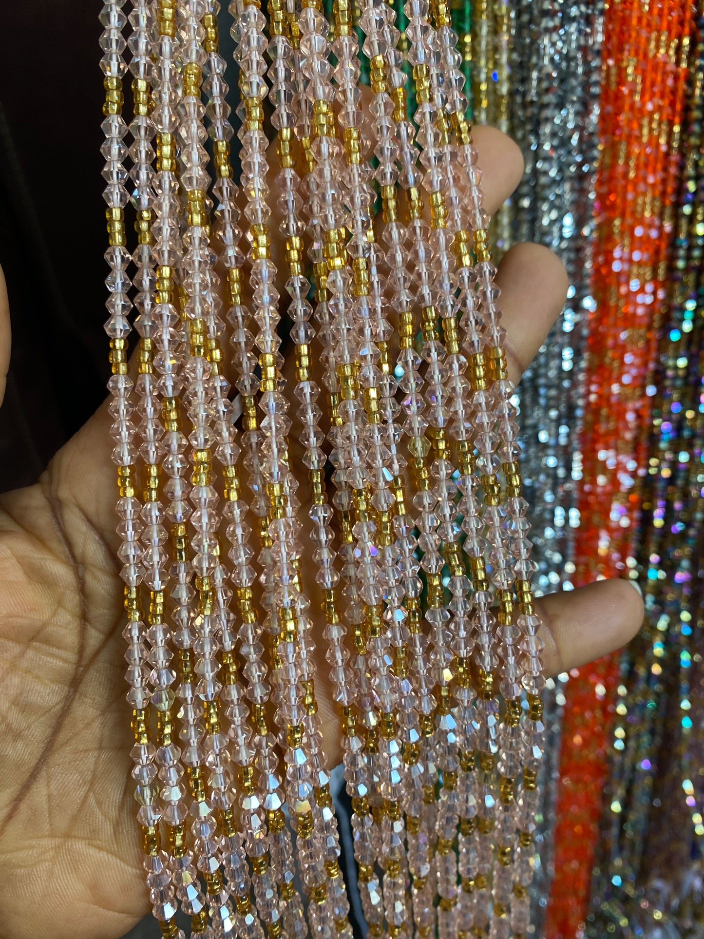 Wholesale Crystal Waist Beads, Bicones, Mini crystal Waistbeads- Tie On 40”-50”