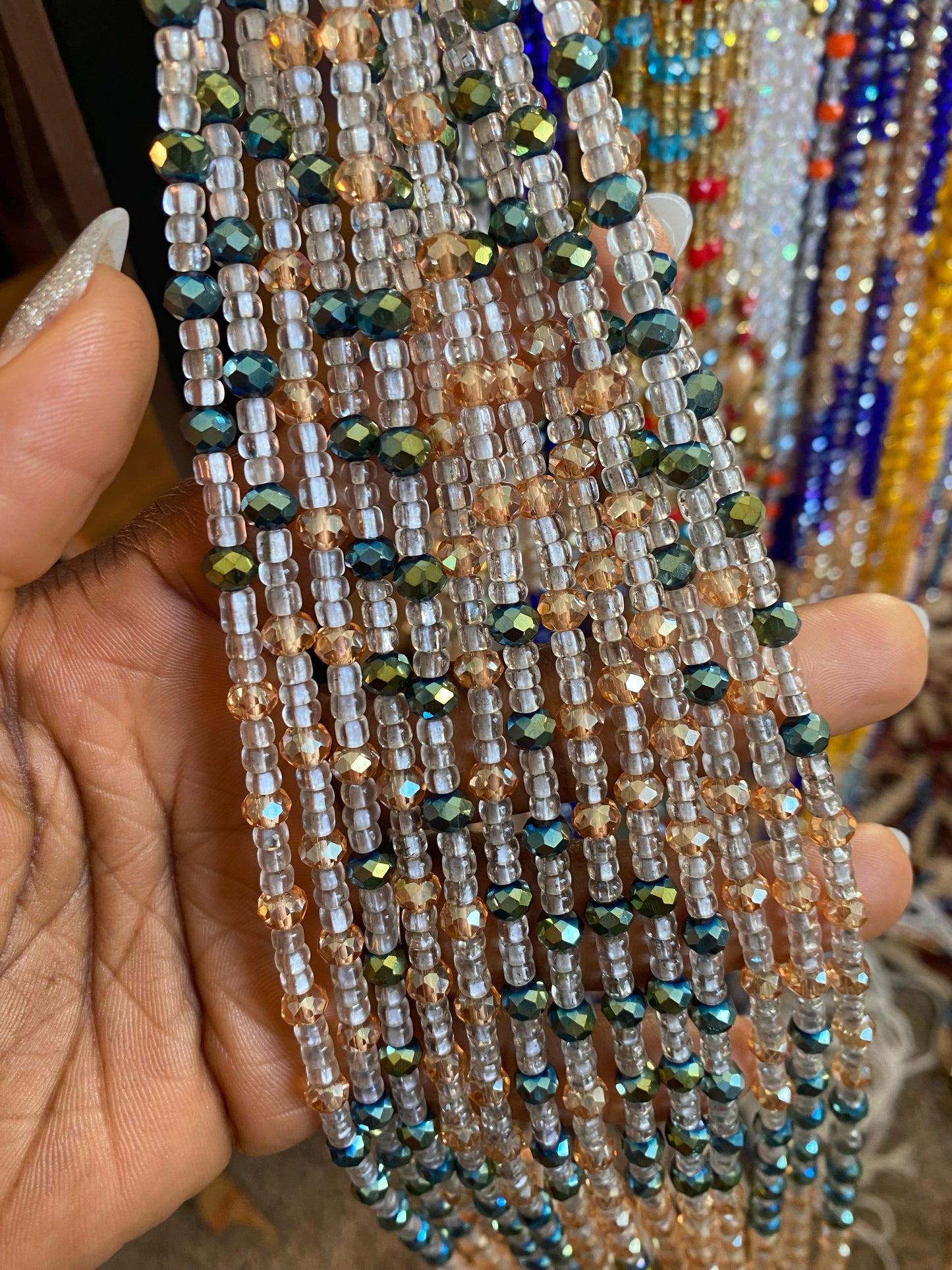 Wholesale African Waist Beads – Crystal Tie-On Strands 45”–50” (Bulk 25pcs Pack)