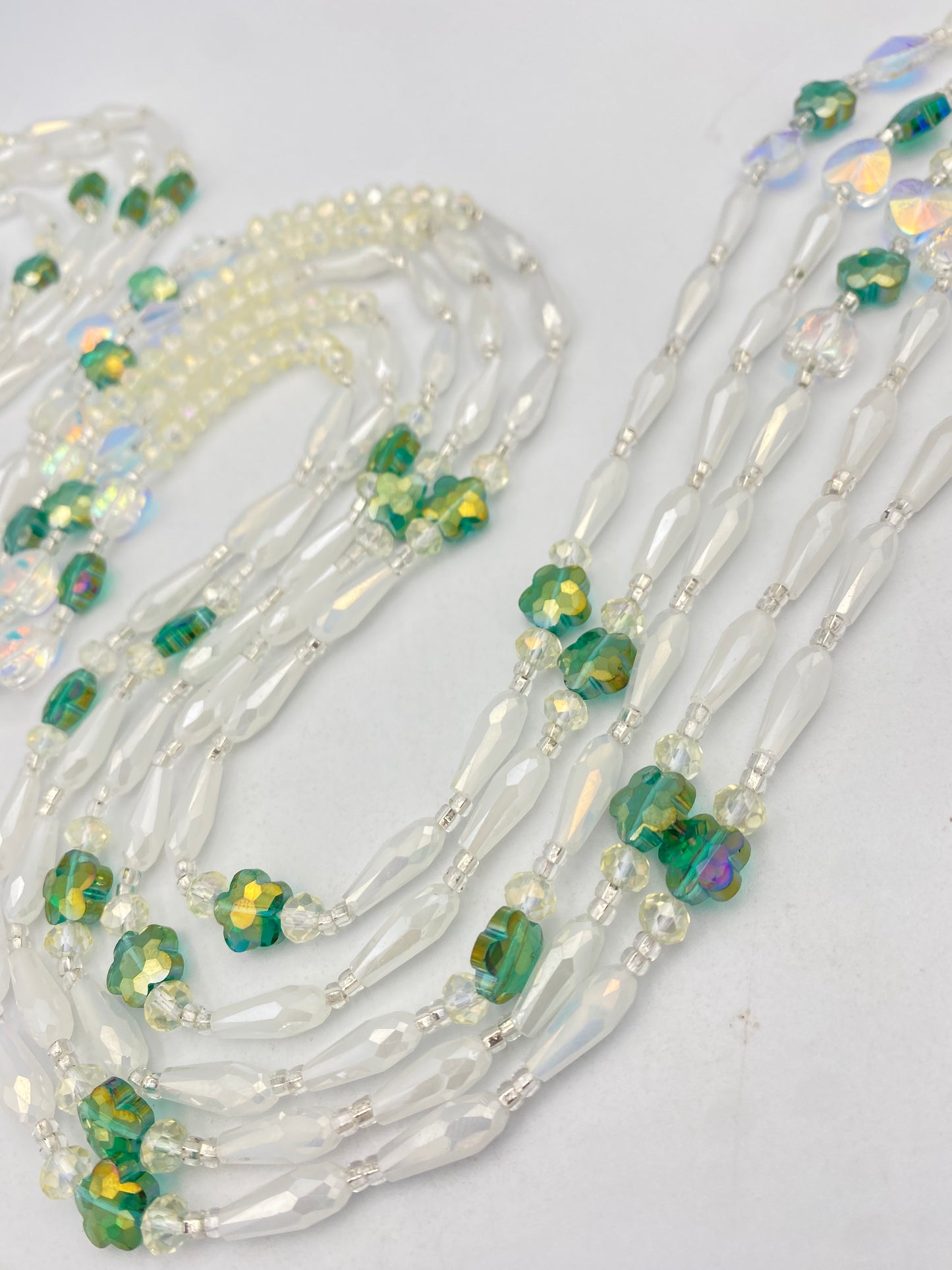 Emerald Pearl | Bridal | Waist Bead for the New Year |  Waist Beads – Luxury Tie-On Beaded Jewelry | Crystal White | Crystal & Silver with Pink | Body Adornment & Weight Tracking- 45–Inches