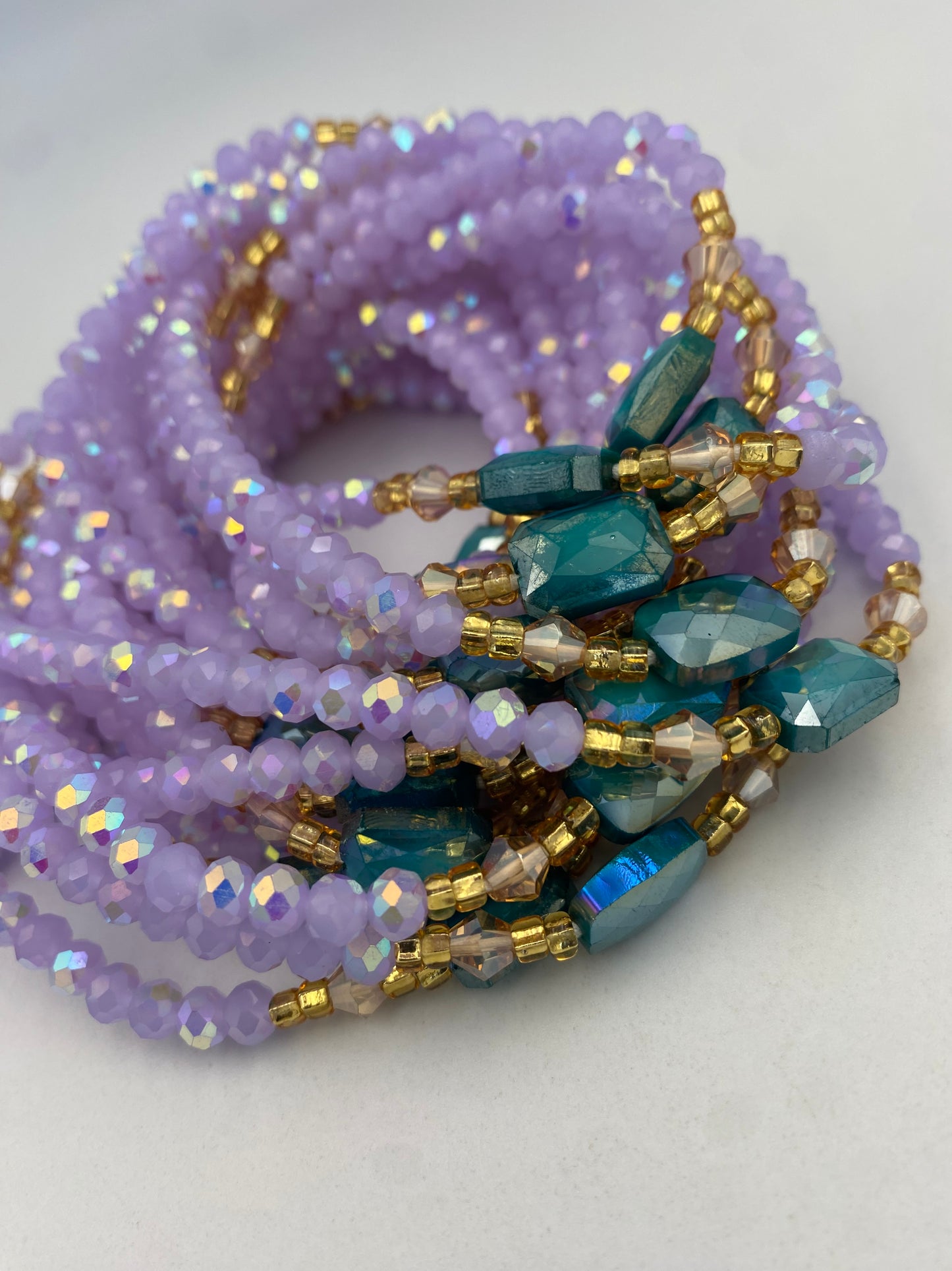 Abby | Lavender- Purple  & Emerald Green| Waist Bead Weightloss |  Waist Beads – Luxury Tie-On Beaded Jewelry | Crystal WaistBead  | Body Adornment & Weight Tracking- 45–Inches