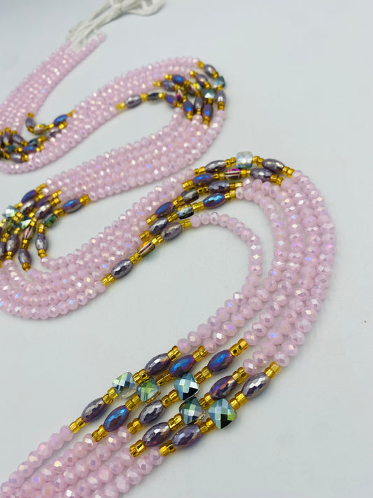 Jael ~ | Pink | Waist Bead for weightloss  |  Waist Beads – Luxury Tie-On Beaded Jewelry  | Crystal & Silver with Pink| Body Adornment & Weight Tracking- 45–Inches
