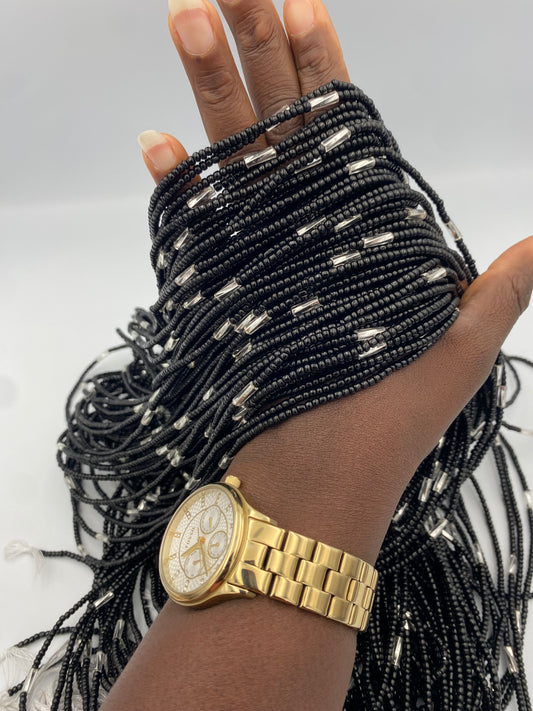 Black & Silver  Waist Beads | African Body Jewelry | Price per Waist Bead (45”-50”) – Tie-On