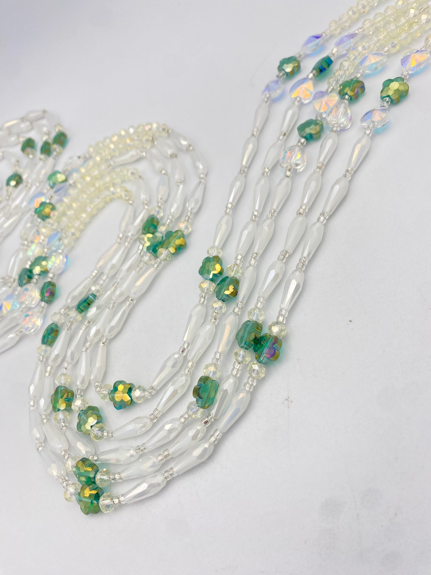 Emerald Pearl | Bridal | Waist Bead for the New Year |  Waist Beads – Luxury Tie-On Beaded Jewelry | Crystal White | Crystal & Silver with Pink | Body Adornment & Weight Tracking- 45–Inches