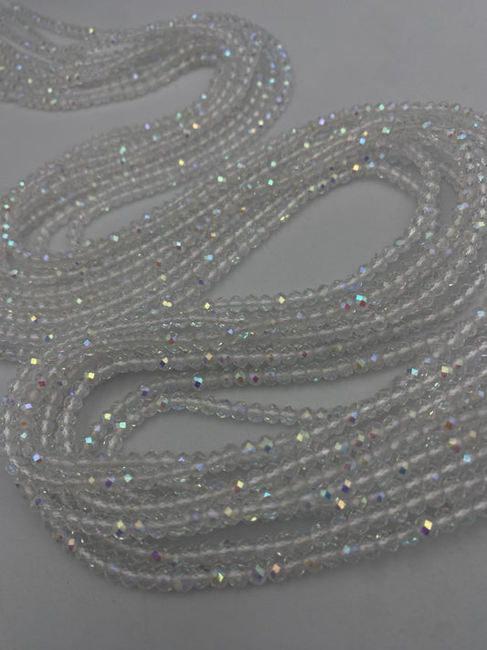 Silver Crystal WaistBeads -Clear Waist Beads African Waist Jewelry – Tie-On (45”) – Add to Cart, Buy Now – Price Per 1 Waist Bead 45”
