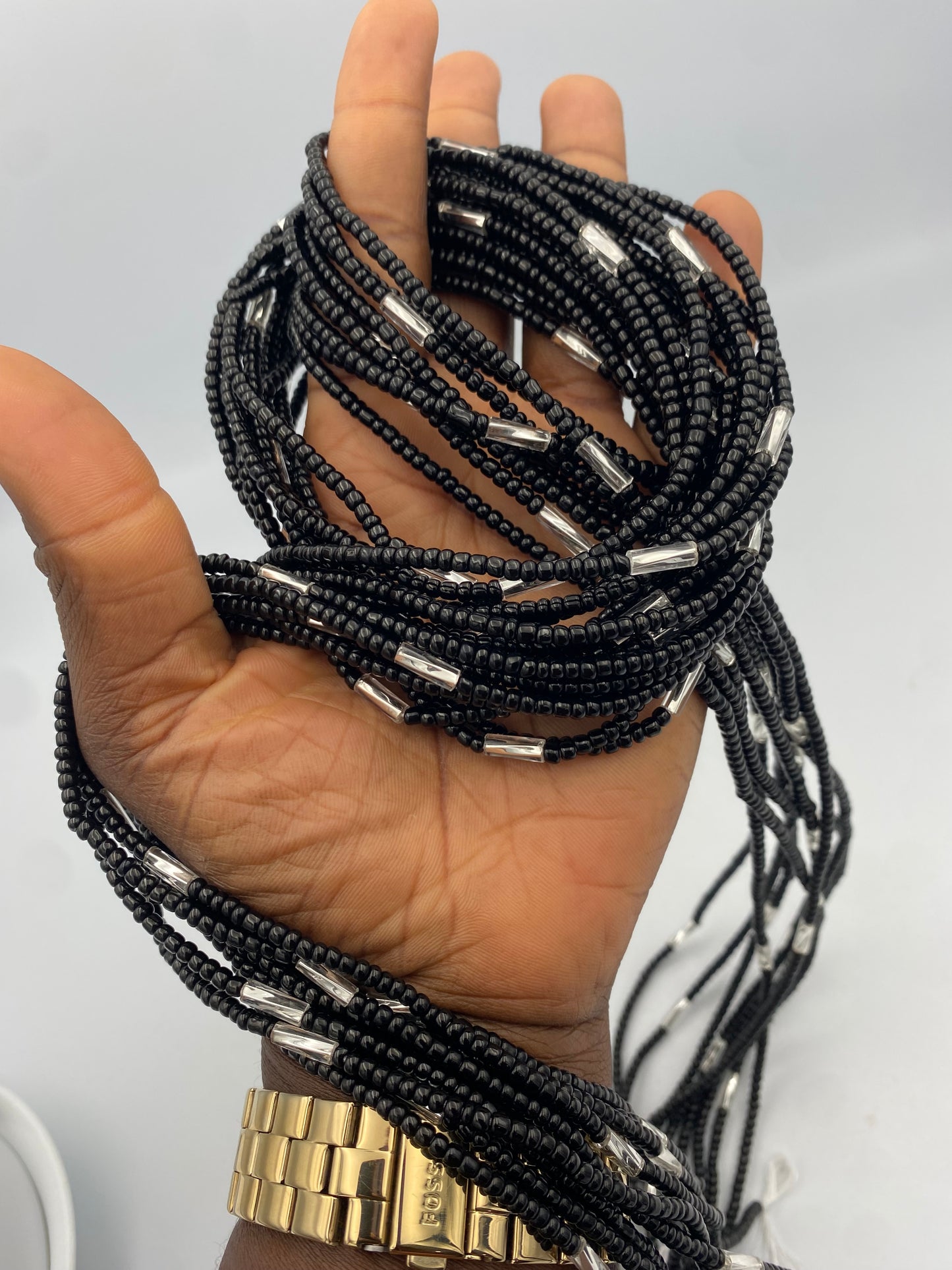 Black & Silver  Waist Beads | African Body Jewelry | Price per Waist Bead (45”-50”) – Tie-On