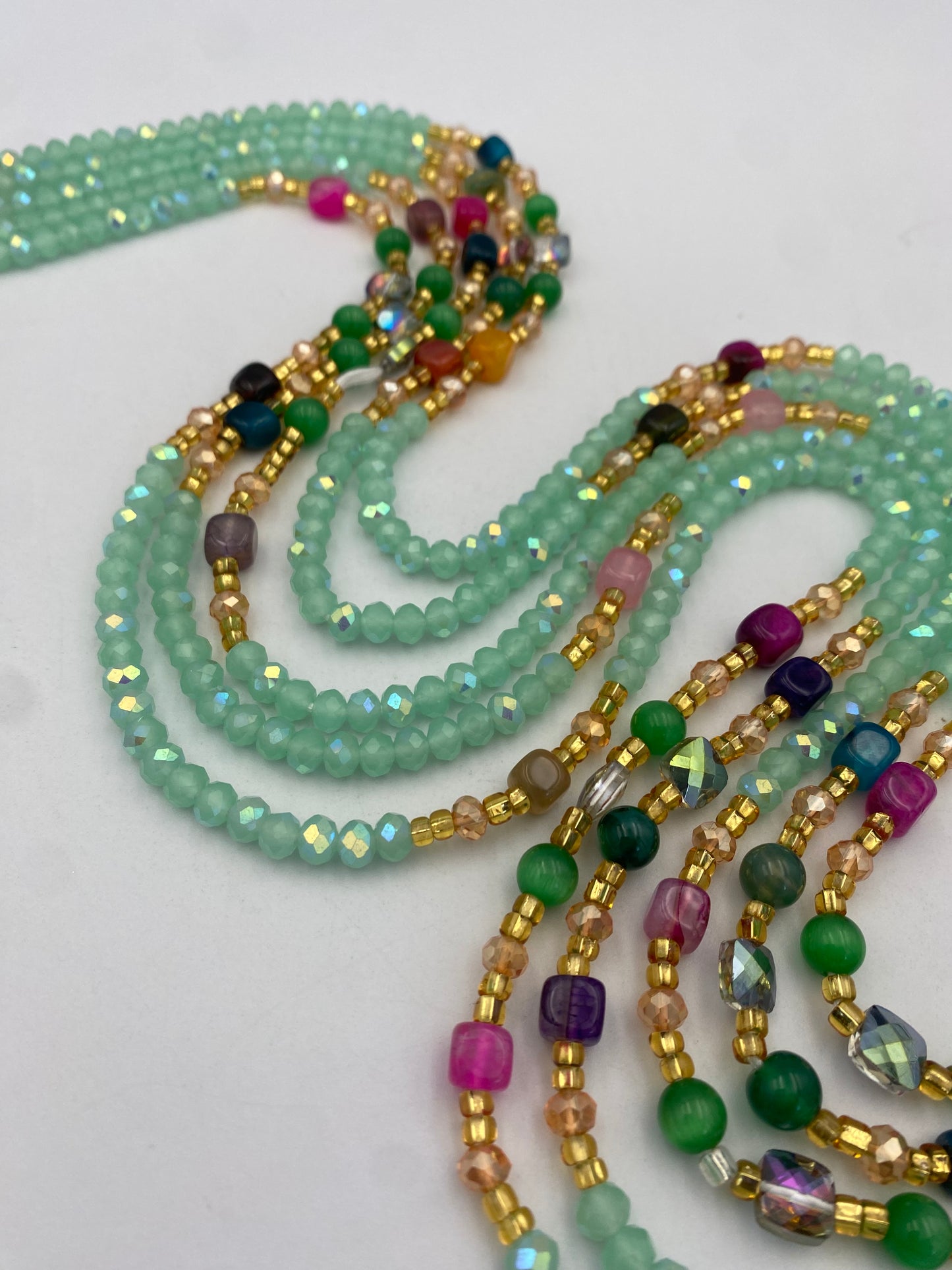 Joy~ Mint Green Crystal Waist Bead | Waist Beads – Luxury Tie-On Beaded Jewelry | Green | Body Adornment & Weight Tracking | Price Per Item | 45–Inches