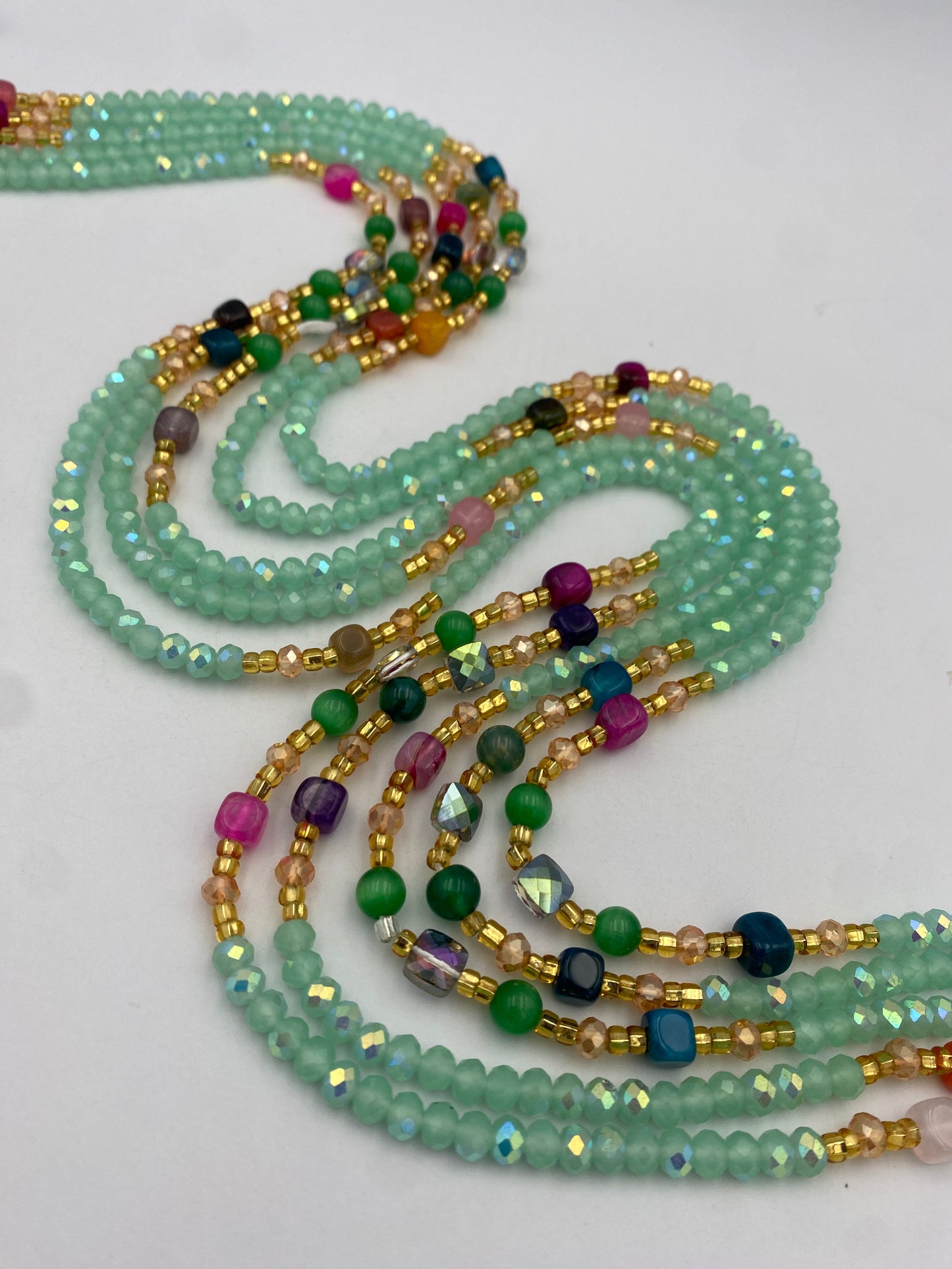 Joy~ Mint Green Crystal Waist Bead | Waist Beads – Luxury Tie-On Beaded Jewelry | Green | Body Adornment & Weight Tracking | Price Per Item | 45–Inches