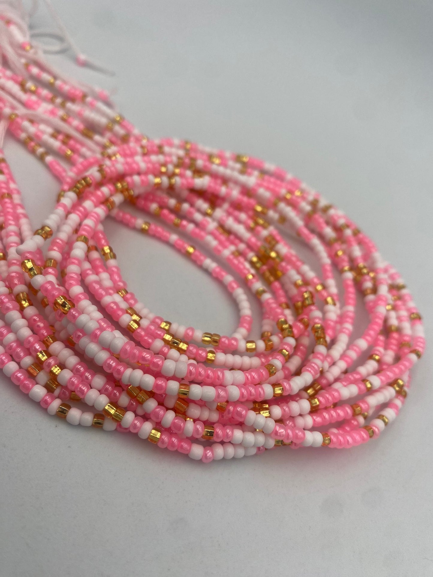 Pink White and Gold  Waist Bead- Price Per Waist Bead- Add to cart- Tie On 45”-50”