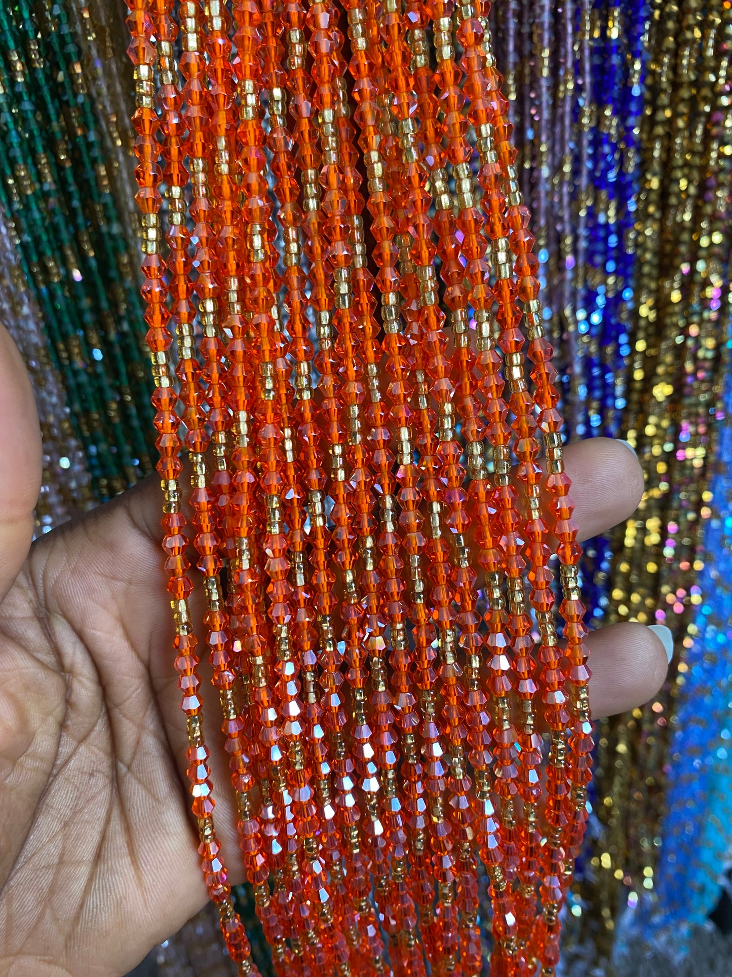 Wholesale Crystal Waist Beads, Bicones, Mini crystal Waistbeads- Tie On 40”-50”