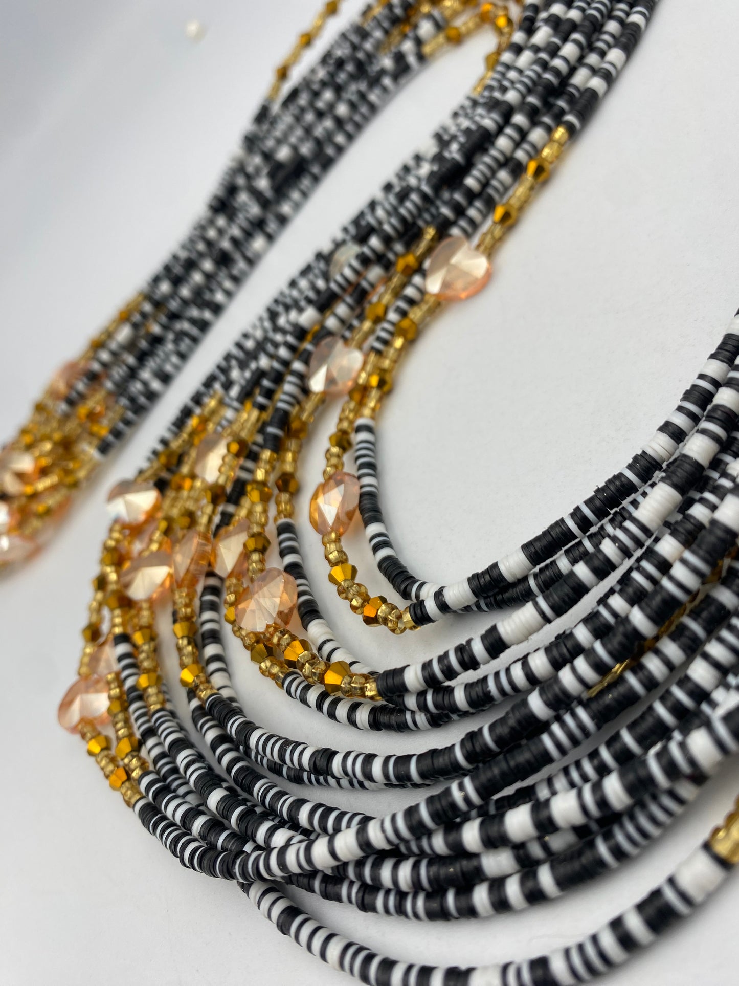 Black & White Vinyl Waist Bead- Clay beads- Flat disc waistbeads- 45”- 50”