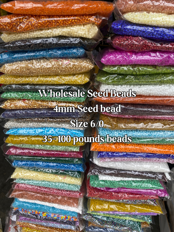 Wholesale Beads- 4mm- seed beads, Size 6/0 , Glass Seed Beads, Rocaille, Beads. Assorted - Jewelry Making- Beaded Jewelry- 35lbs, 50lbs or 100lbs