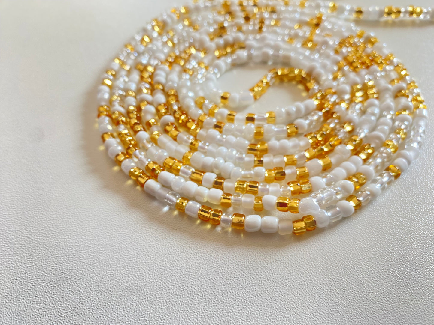 White & Gold ~ Waist Bead Tie on