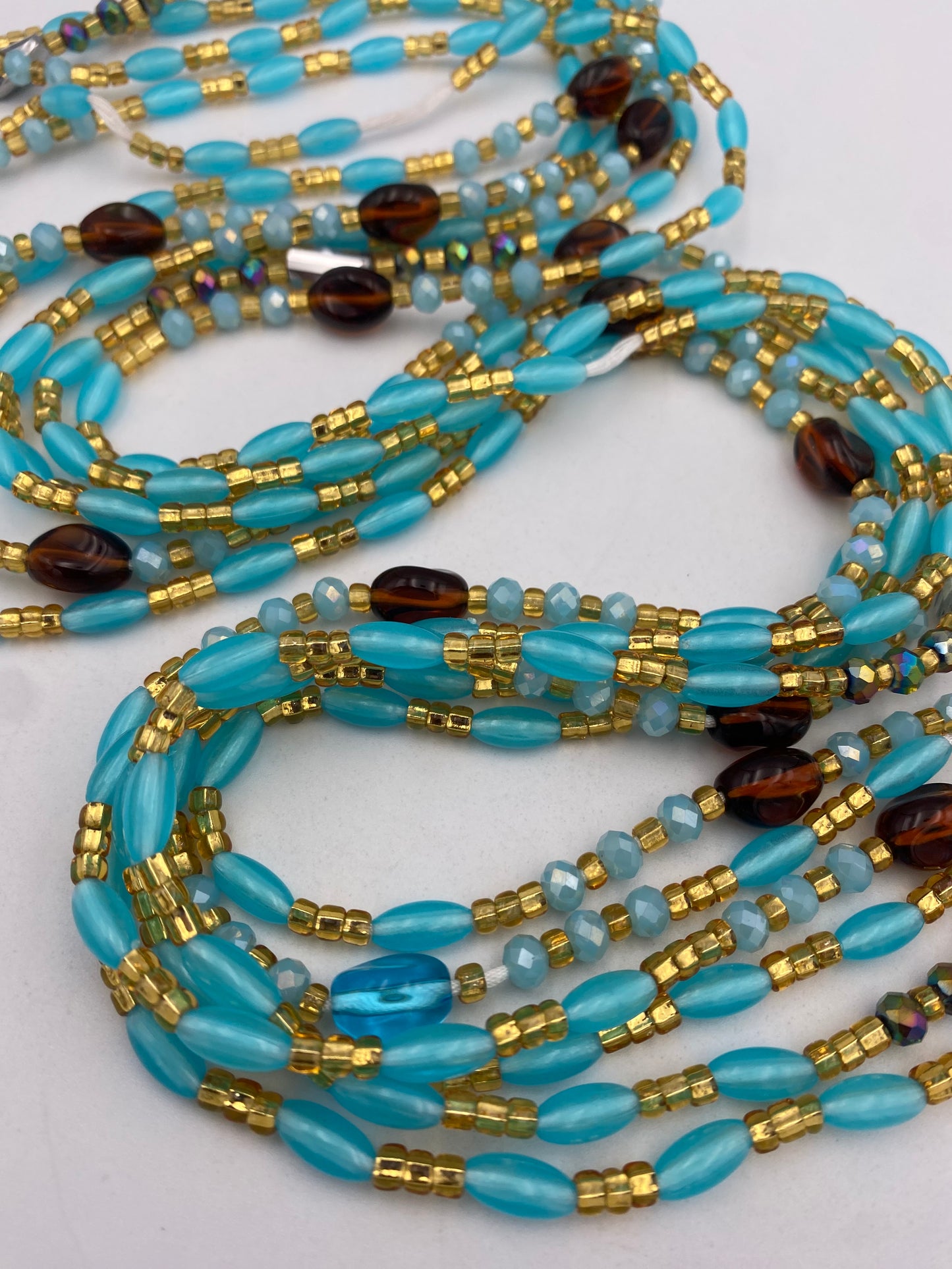 Blue Gold &Brown Glow in the Dark Tie-On Waist Beads (45”-50”)