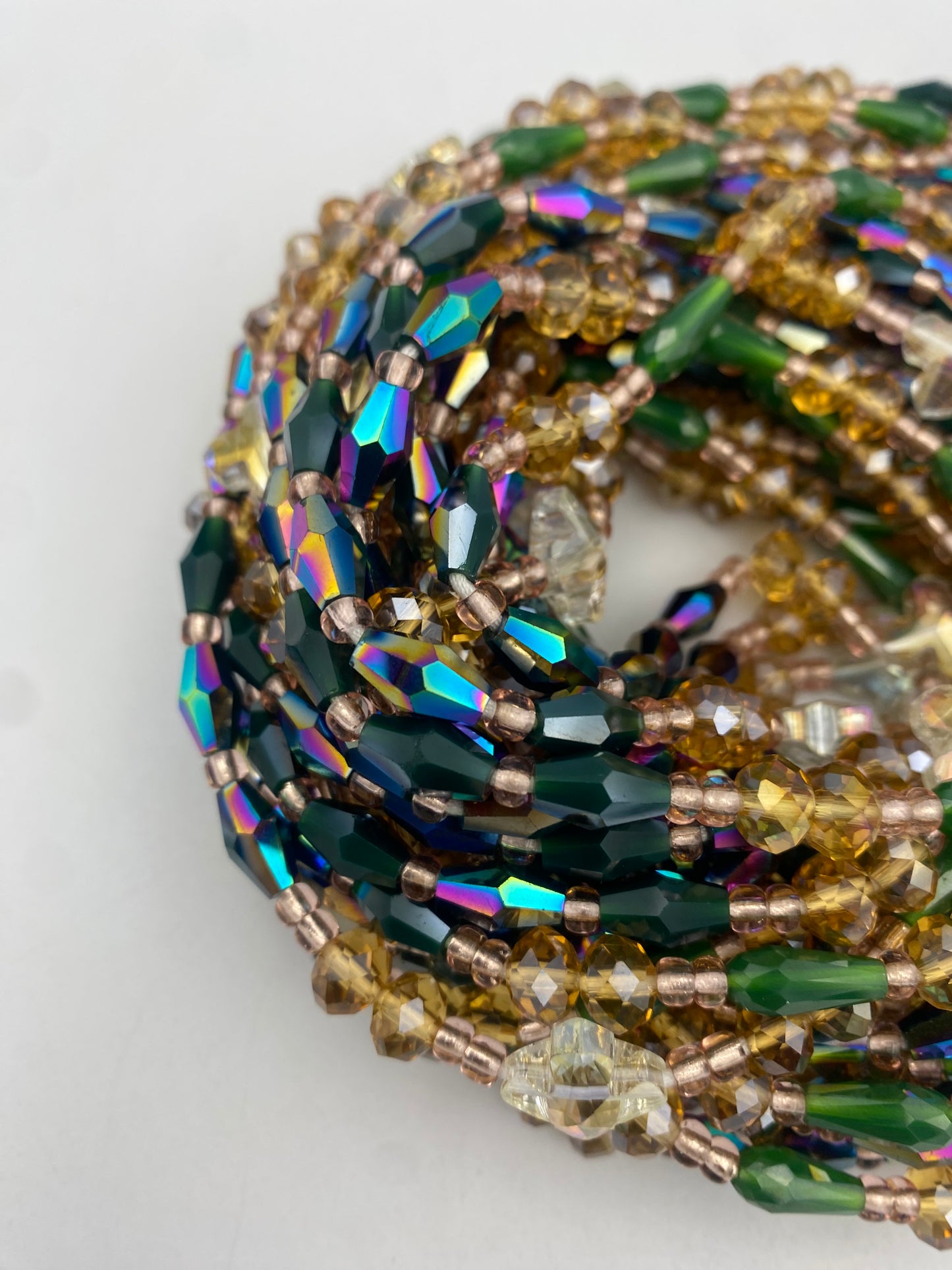 Sena Luxury Waist Beads Tie-On 45-50 Inches | Emerald Green, Gold & Crystal Waist Beads | Regal Handmade Waist Jewelry for Women