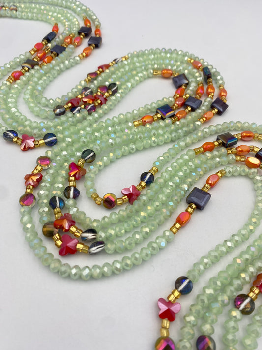 Glory ~ Pale Mint Crystal Waist Bead | Waist Beads – Luxury Tie-On Beaded Jewelry | Green | Body Adornment & Weight Tracking | Price Per Item | 45–Inches