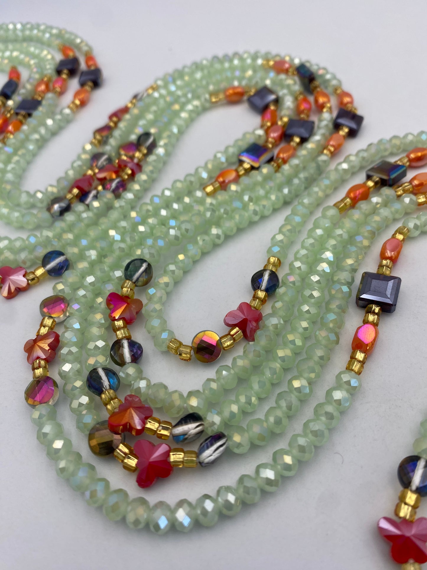 Glory ~ Pale Mint Crystal Waist Bead | Waist Beads – Luxury Tie-On Beaded Jewelry | Green | Body Adornment & Weight Tracking | Price Per Item | 45–Inches