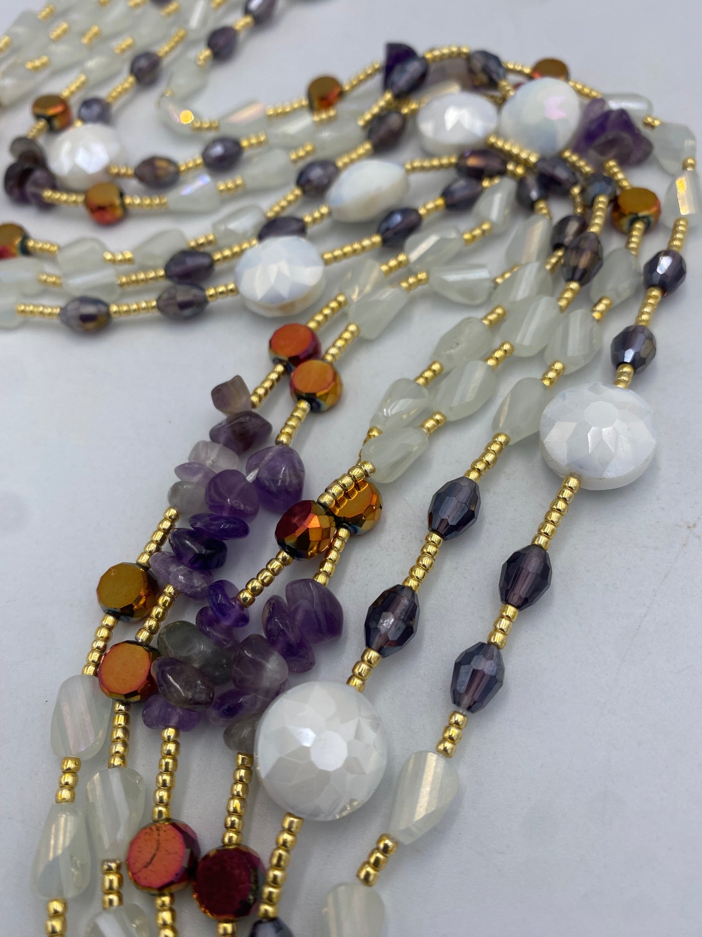 Faithful | Waist Bead with Amethyst Crystal  |  Waist Beads – Luxury Tie-On Beaded Jewelry | Crystal WaistBead  | Body Adornment & Weight Tracking | - 45–Inches