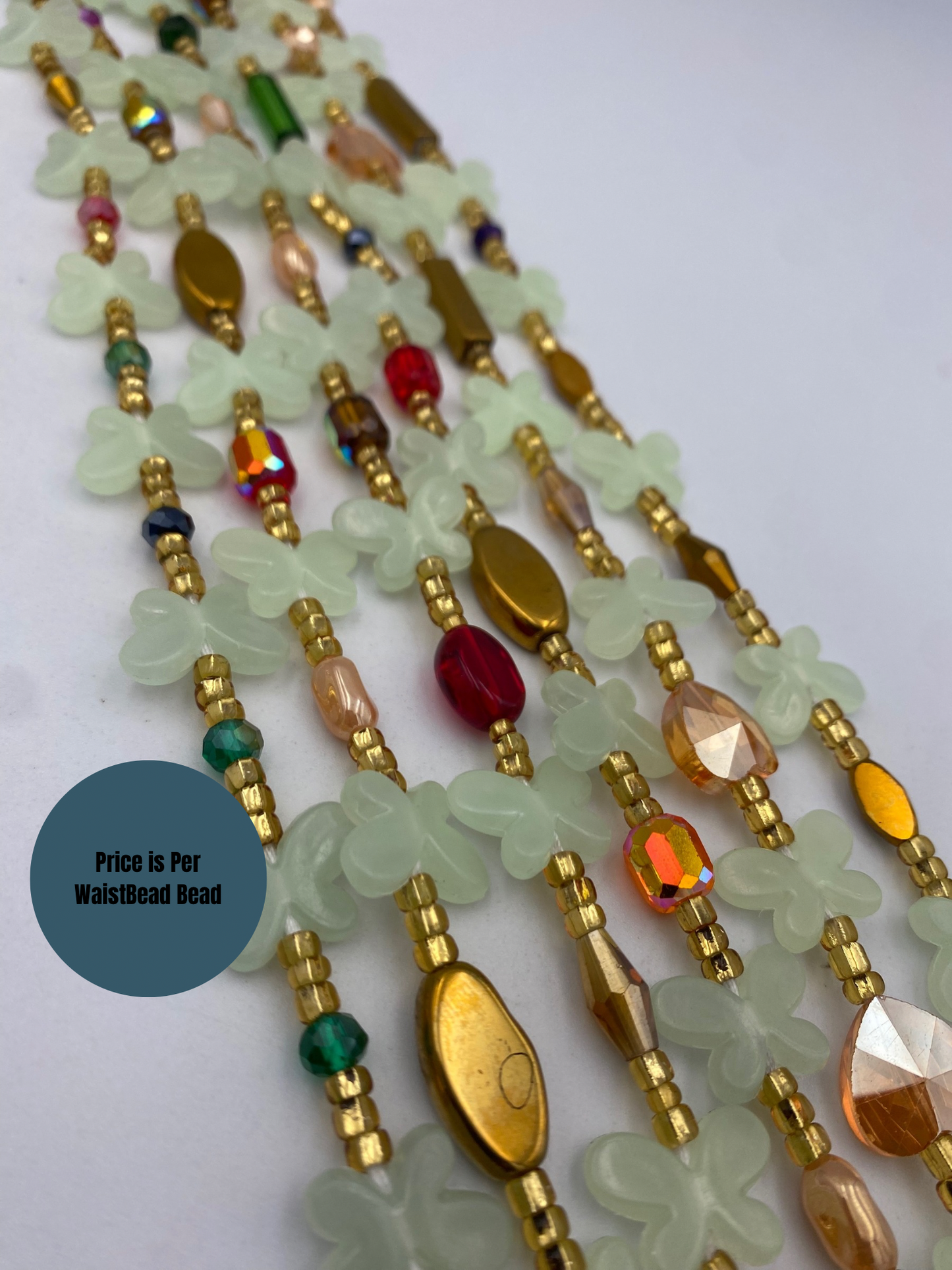 Subtle Glow in the dark Waist Beads- Blue and - Butterfly waistbeads-Tie On 45"- 50"- Price Per Waist Bead- Add to Cart Now