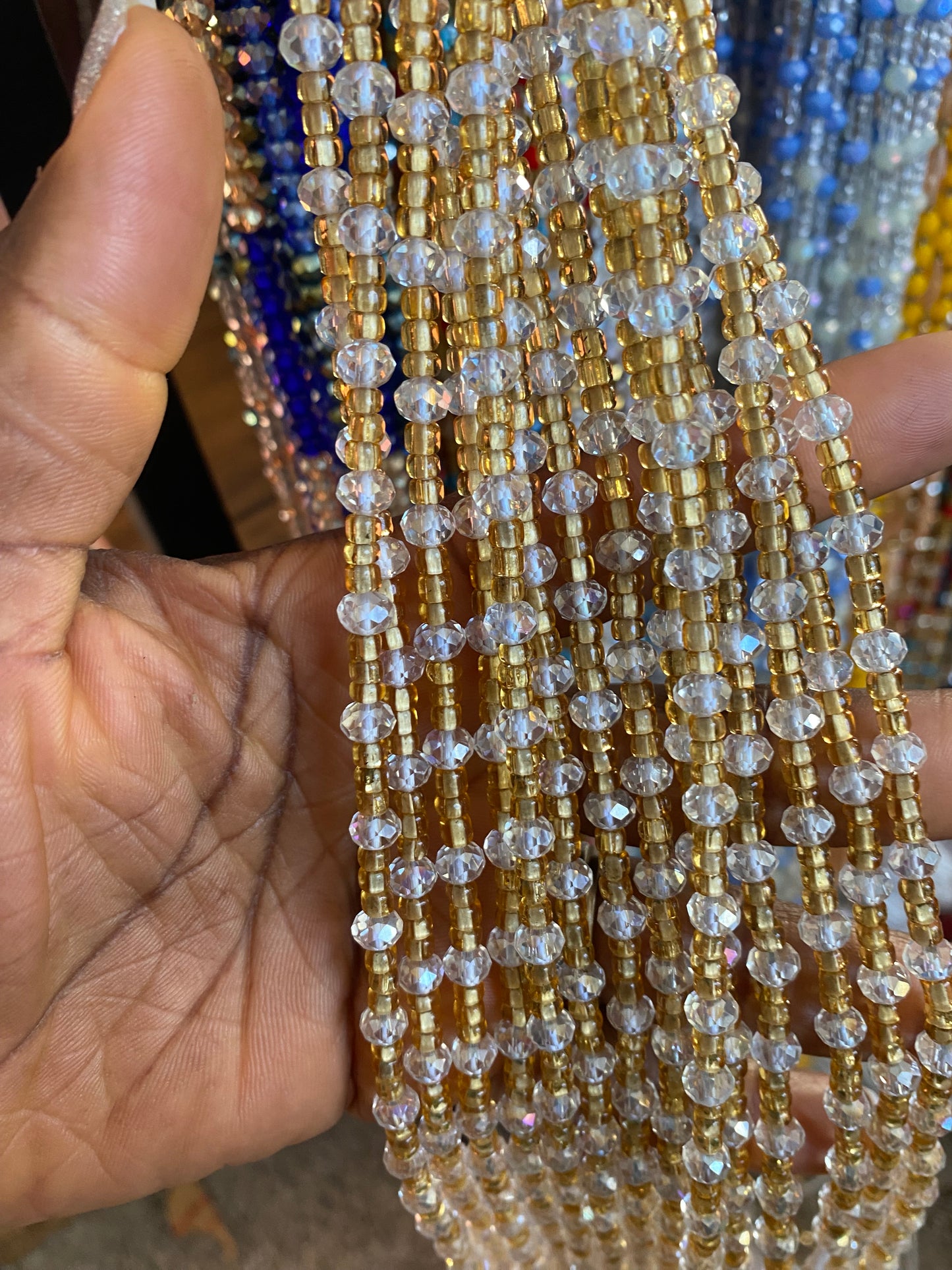 Wholesale African Waist Beads – Crystal Tie-On Strands 45”–50” (Bulk 25pcs Pack)