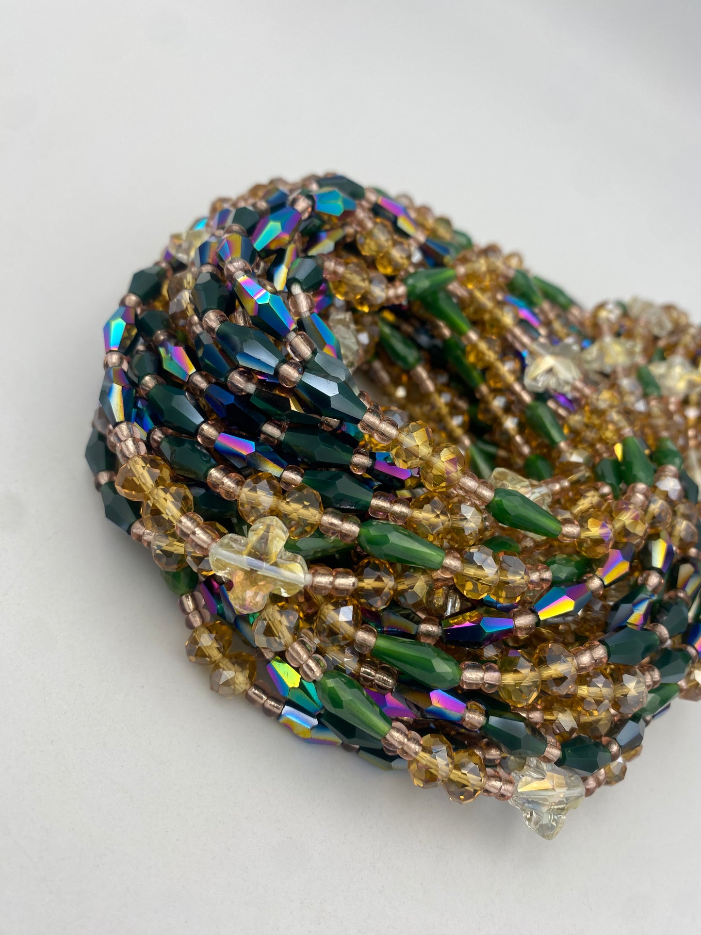 Sena Luxury Waist Beads Tie-On 45-50 Inches | Emerald Green, Gold & Crystal Waist Beads | Regal Handmade Waist Jewelry for Women