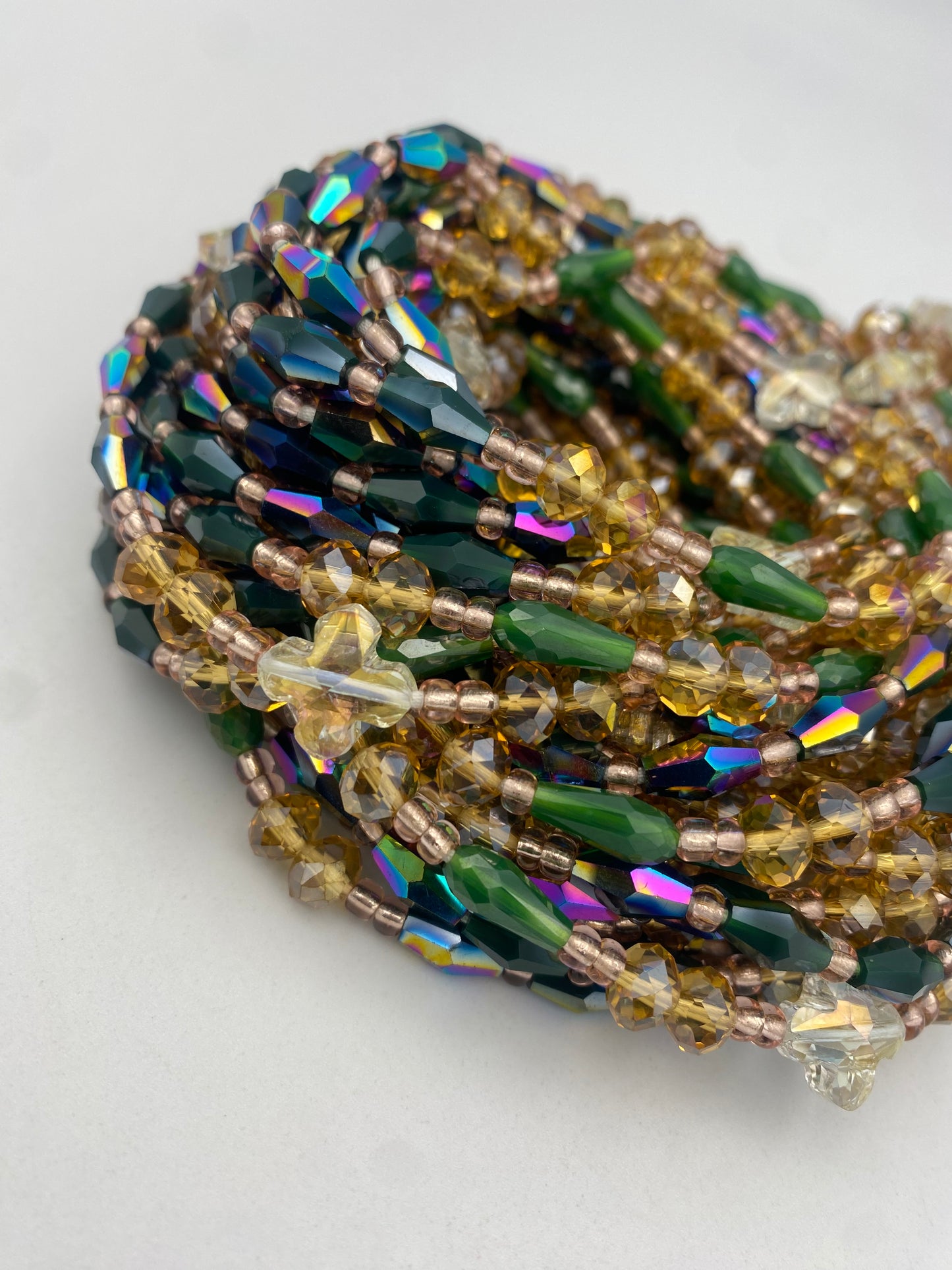 Sena Luxury Waist Beads Tie-On 45-50 Inches | Emerald Green, Gold & Crystal Waist Beads | Regal Handmade Waist Jewelry for Women